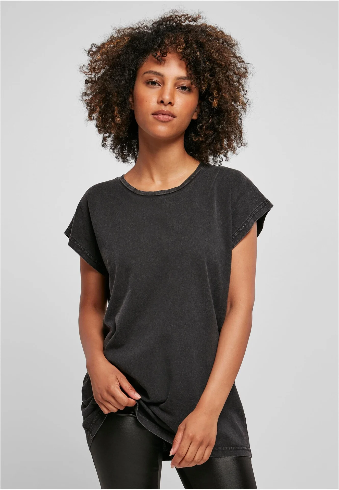 Build Your Brand Ladies Acid Washed Extended Shoulder Tee