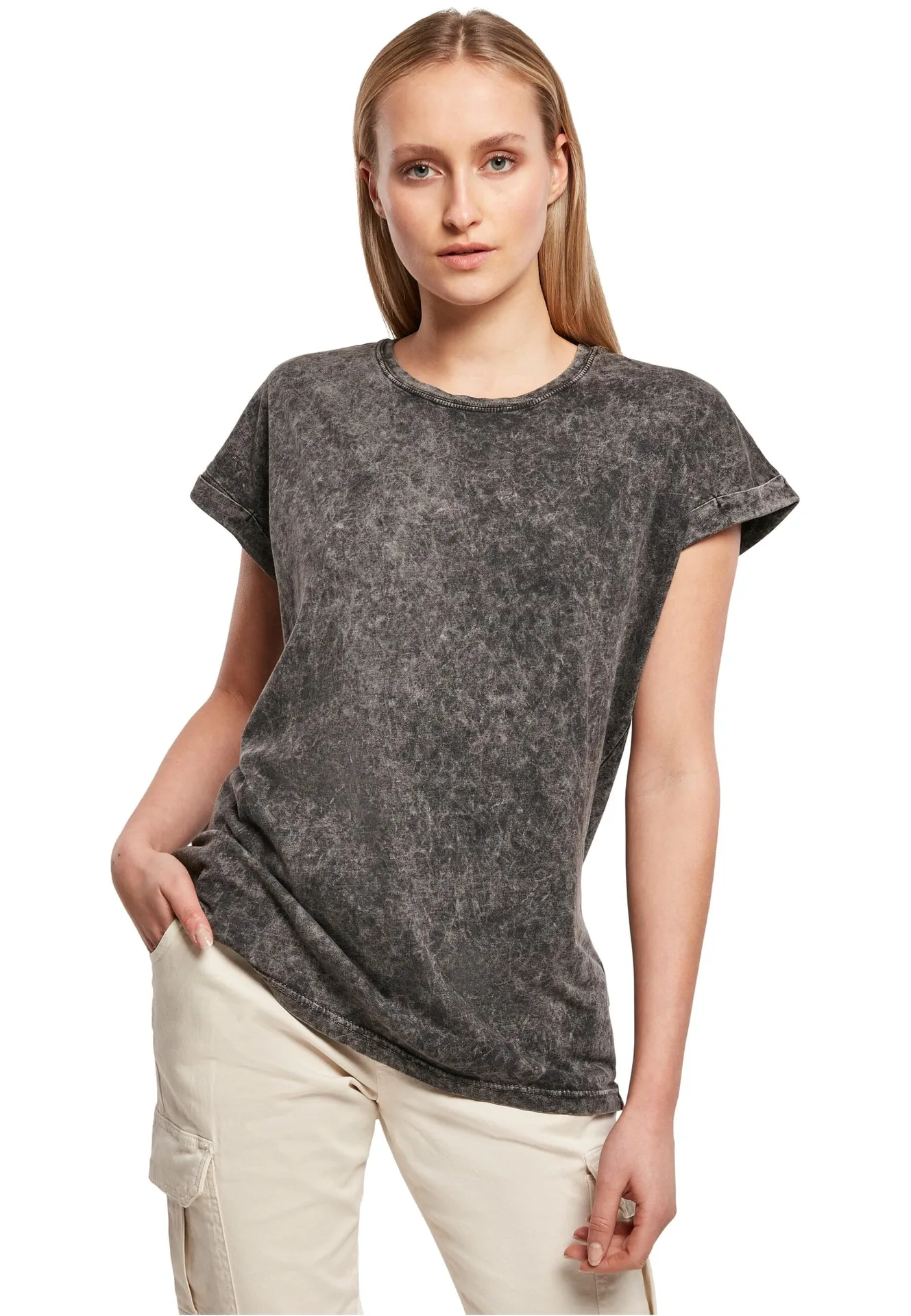 Build Your Brand Ladies Acid Washed Extended Shoulder Tee