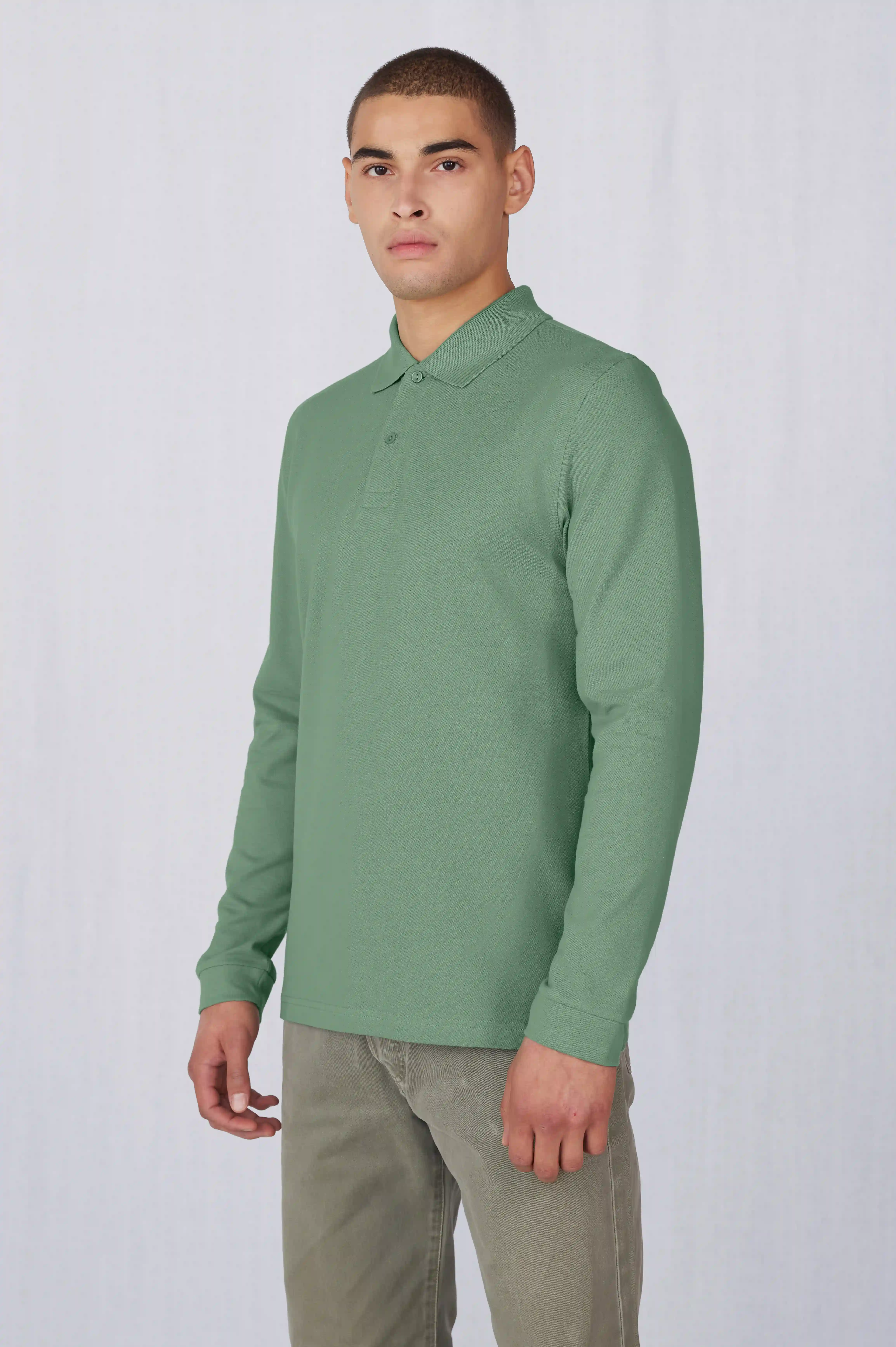 bc-pu427-my-polo-210-longsleeve-amalfi-green-model-2 B&C My Polo 210 Long Sleeve