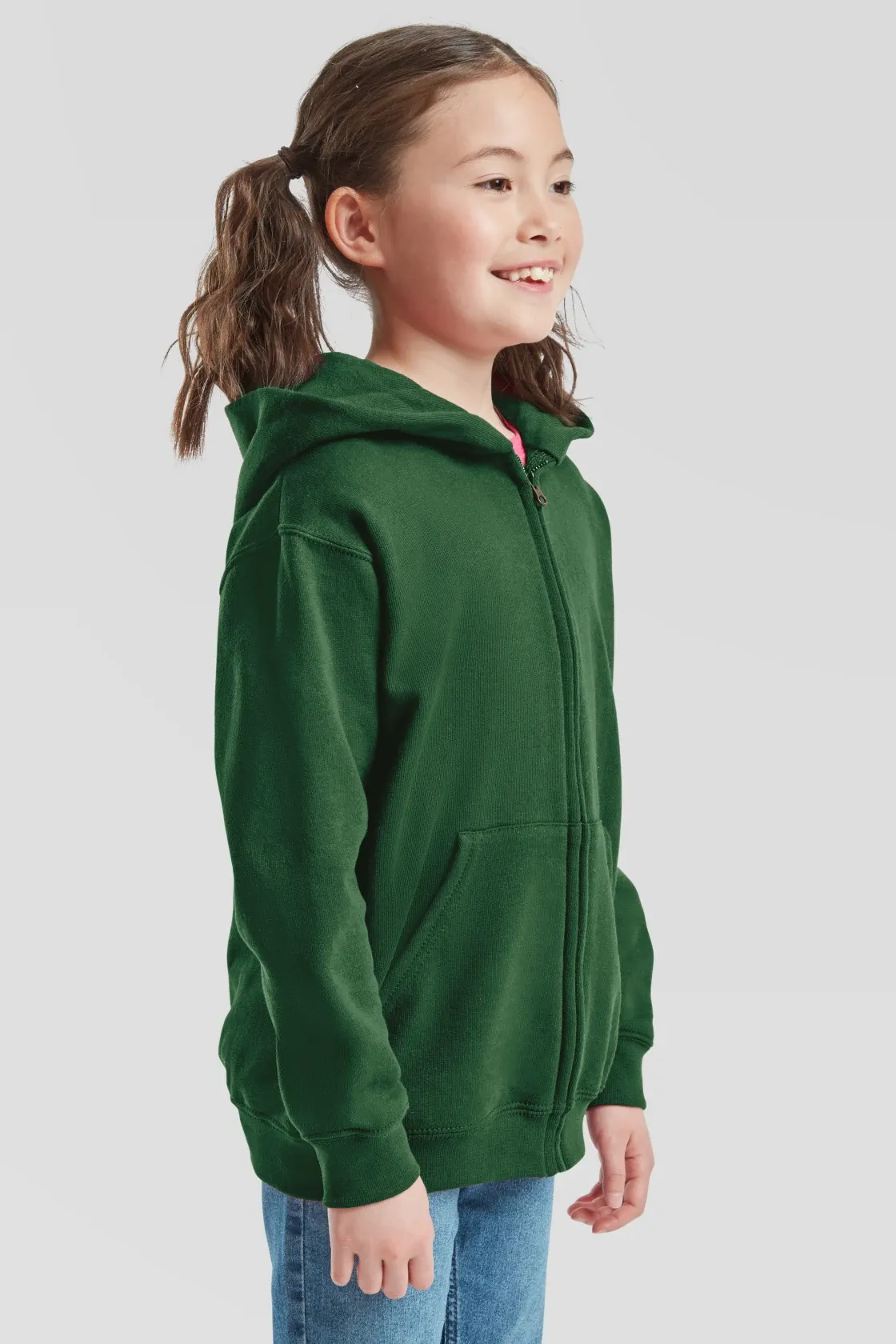 fruit-of-the-loom-62-045-0-kids-classic-hooded-sweat-jacket-bottlegreen-model-1 F.O.L. Classic Hooded Sweat Jacket Kids