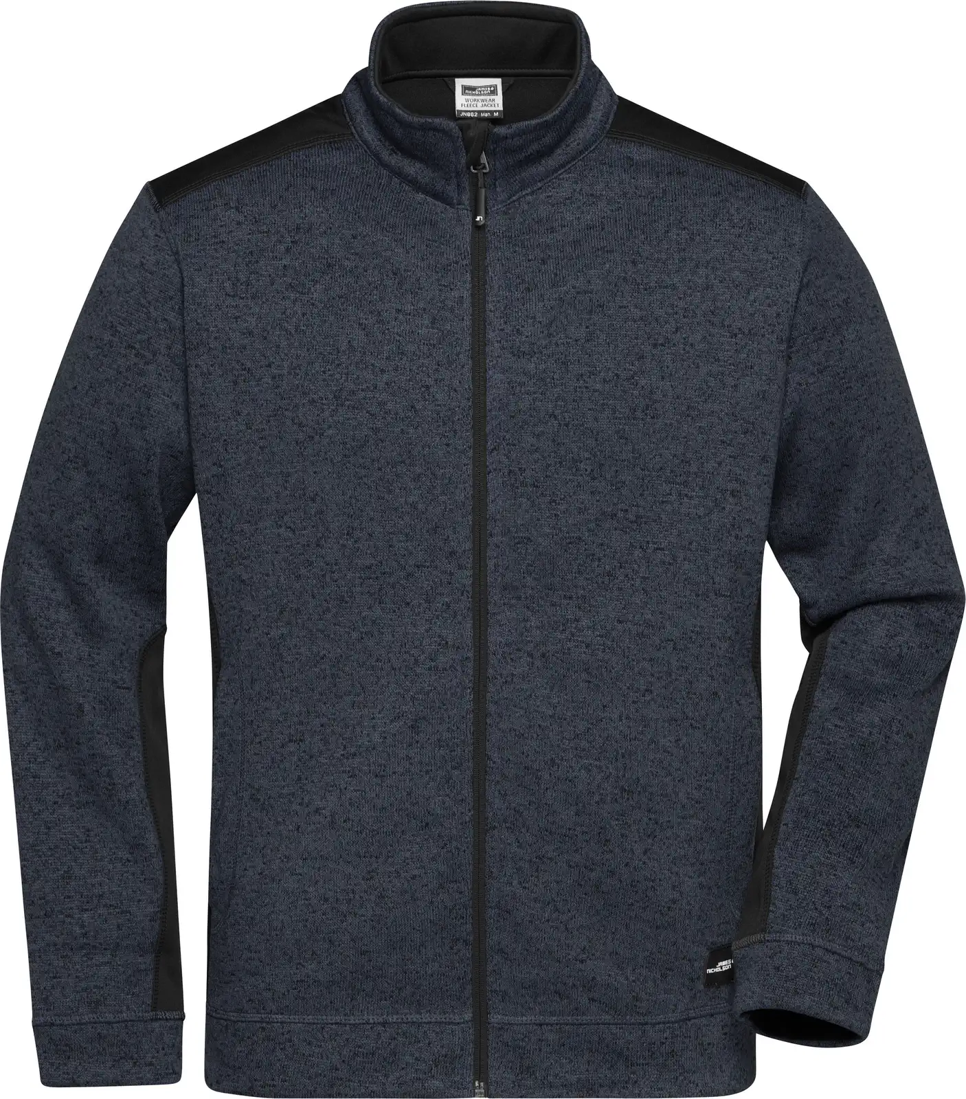 jn862-mens-knitted-workwear-fleece-jacket-carbonmelange-black-front-3 James & Nicholson Men's Knitted Workwear Fleece Jacket -STRONG-