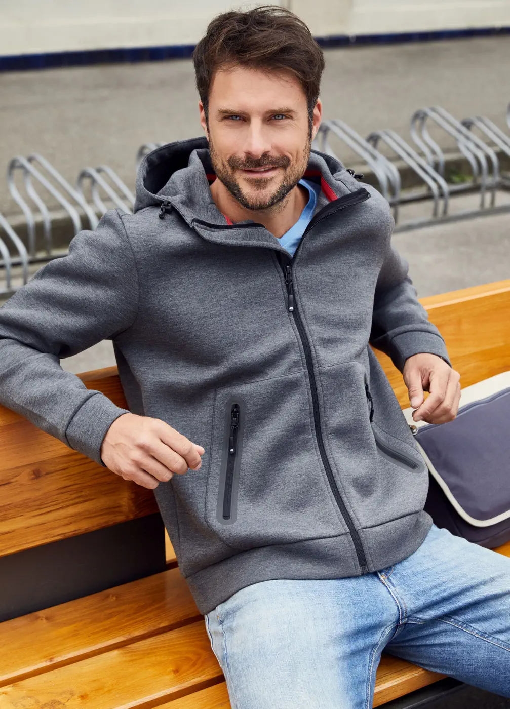 jn1144-mens-hooded-jacket-model-1 James & Nicholson Men's Hooded Jacket