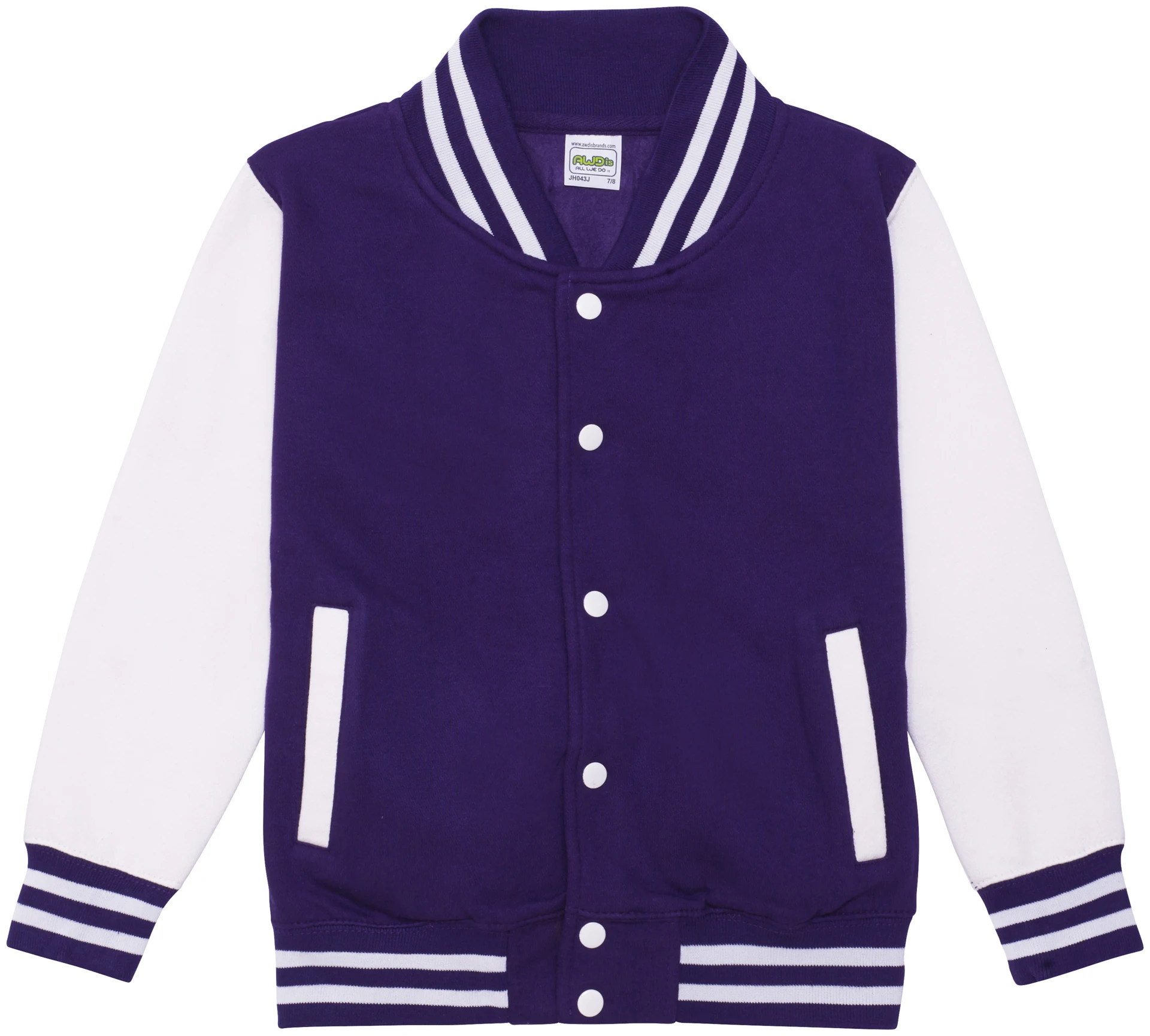 justhoods-jh043j-kids-varsity-jacket-purple-white-front-1 Just Hoods Kids Varsity Jacket