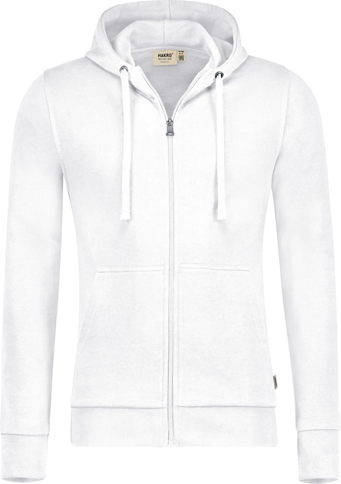 hakro-605-kapuzen-sweatjacke-premium-weiss-front-1 HAKRO Kapuzenjacke 605 Premium