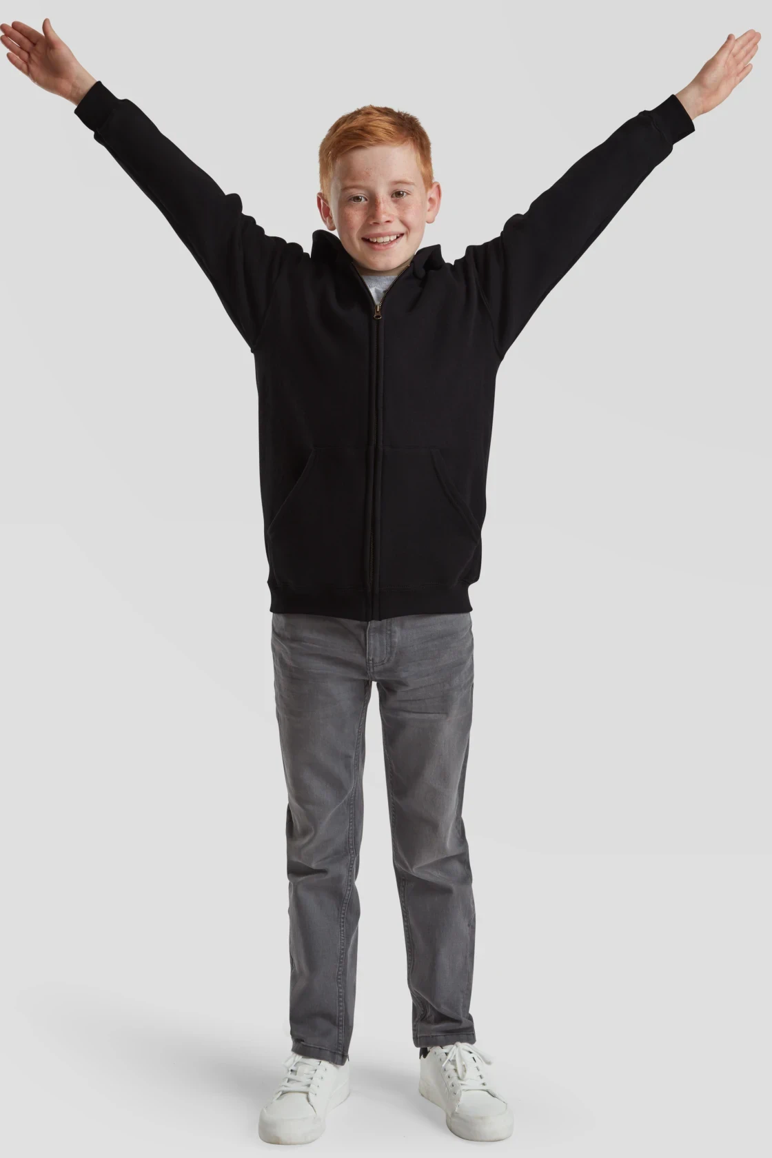 fruit-of-the-loom-62-045-0-kids-classic-hooded-sweat-jacket-black-model-3 F.O.L. Classic Hooded Sweat Jacket Kids