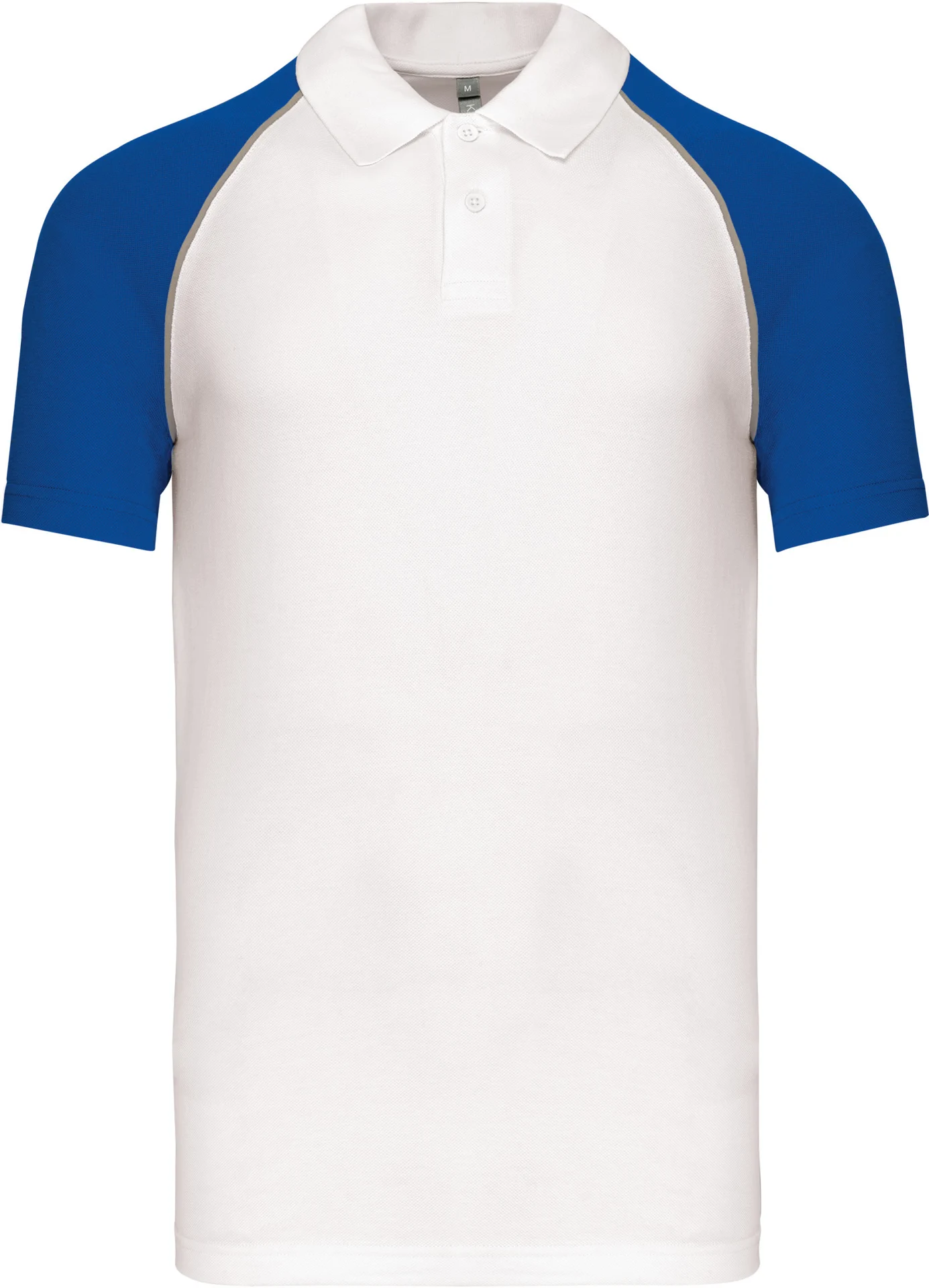 kariban-K226-baseball-pique-polo-white-lightgrey-royalblue-front-3 Kariban Baseball Piqué Polo Shirt