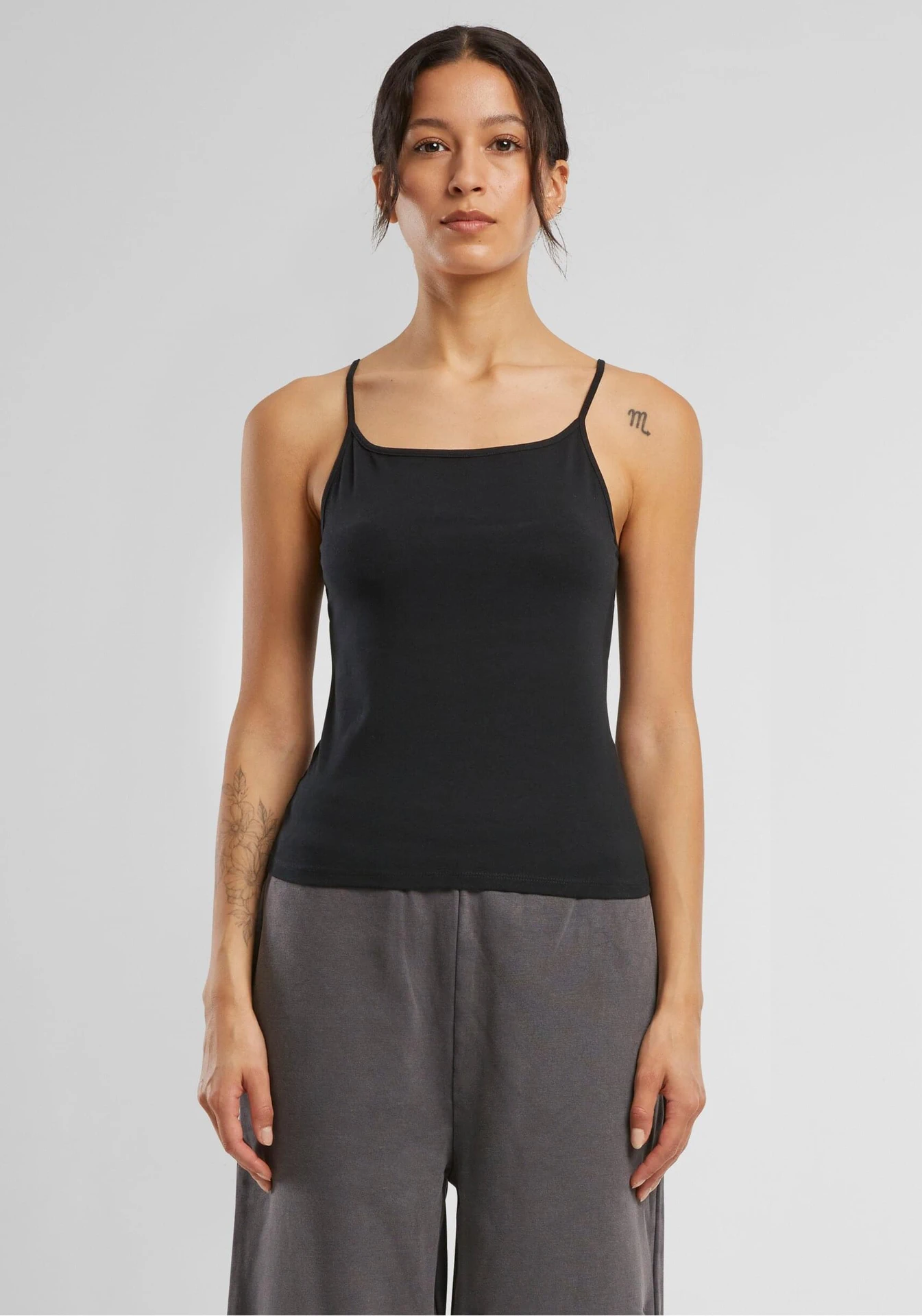 BYB-BY314-ladies-stretch-jersey-short-slim-top-black-model-0 Build Your Brand Ladies Stretch Jersey Short Slim Top