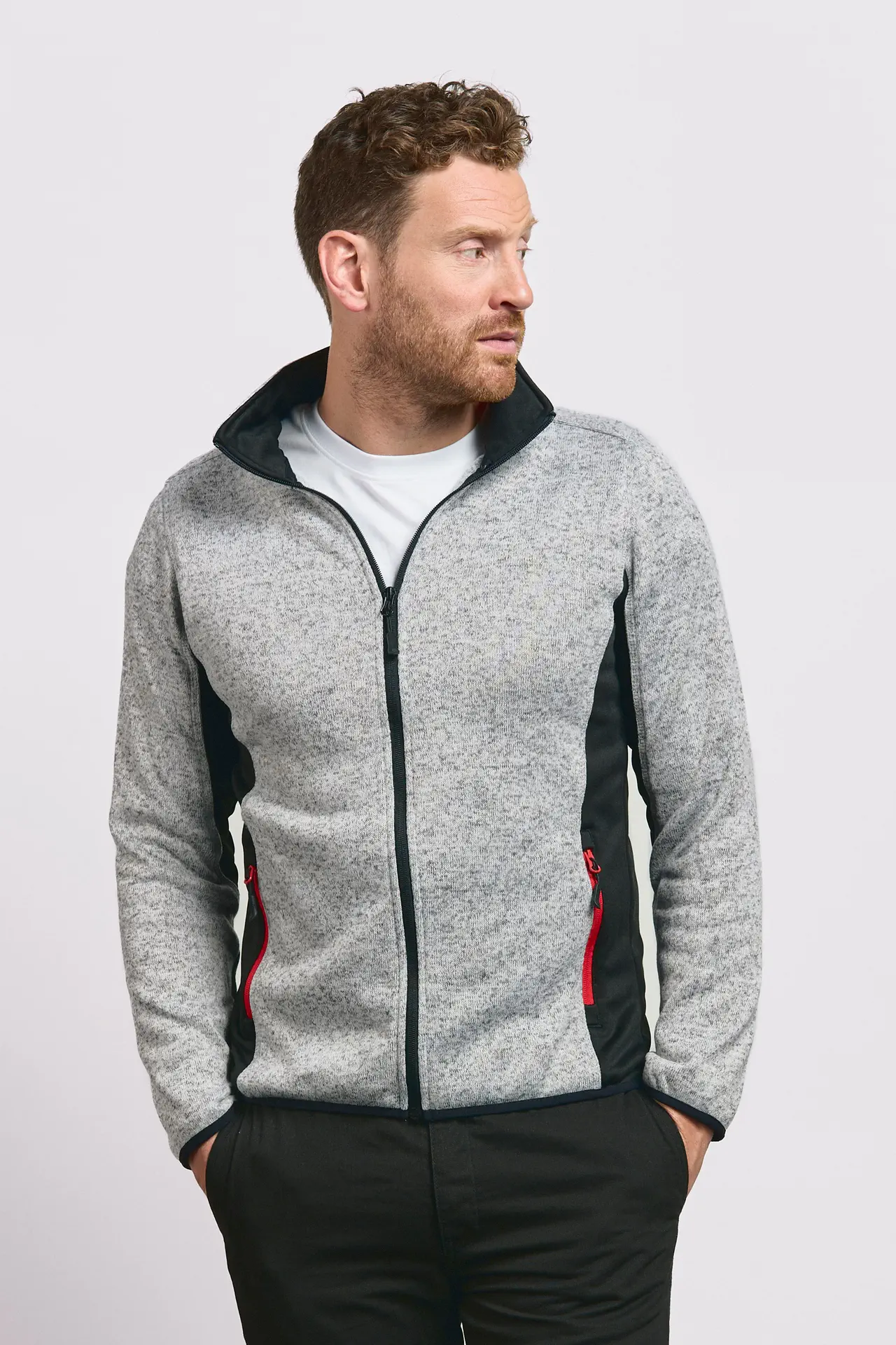 promodoro-7700-mens-knit-jacket-workwear-heathergrey-model-0 Promodoro Men's Knit Jacket Workwear