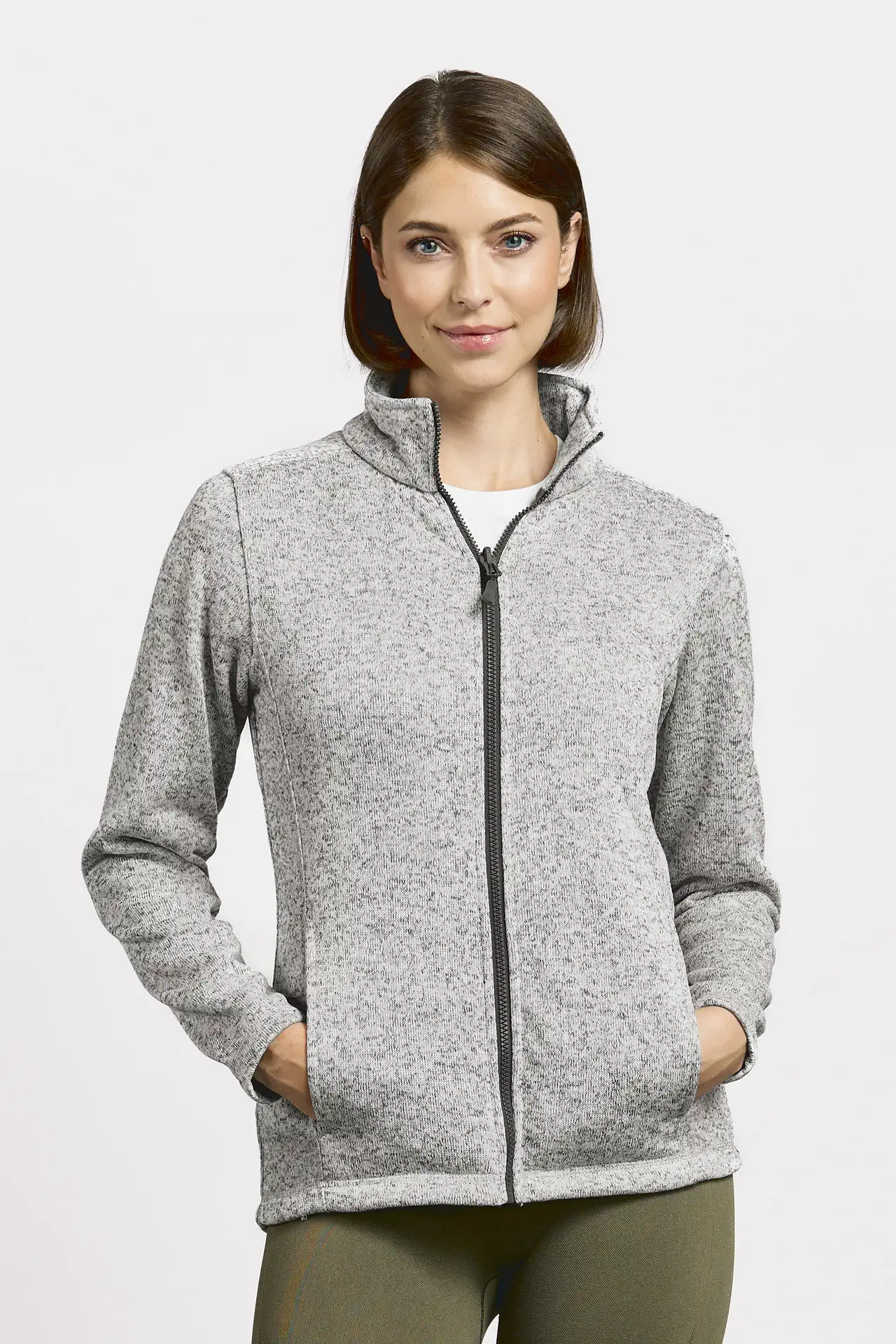 promodoro-7725-womens-knit-fleece-jacket-heathergrey-model-0 Promodoro Women's Knit Fleece Jacket C+