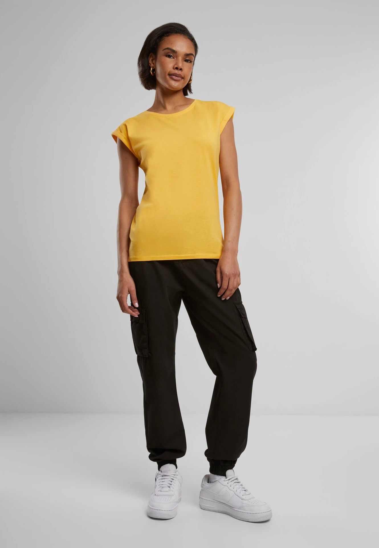 BYB-BY021-ladies-extended-shoulder-t-shirt-dimyellow-model-3 Build Your Brand Ladies Extended Shoulder Tee