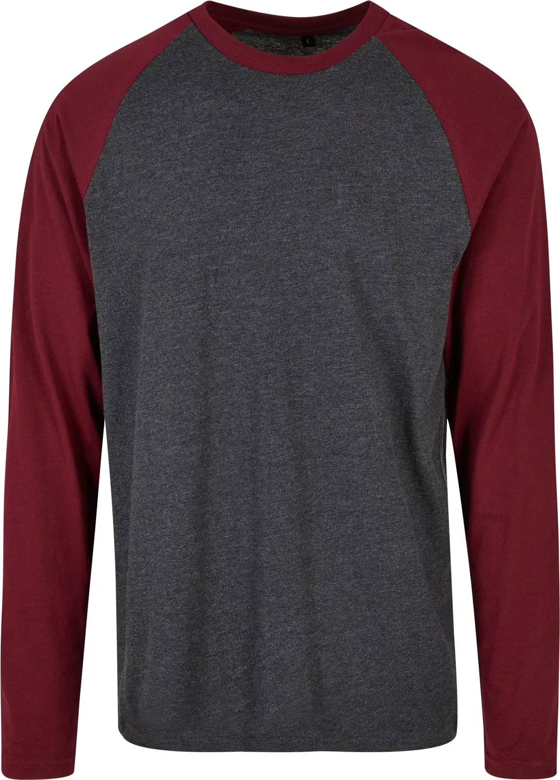 BYB-BB023-mens-contrast-raglan-longsleeve-t-shirt-charcoal-cherry-front-4 Build Your Brand Contrast Raglan Longsleeve T-Shirt