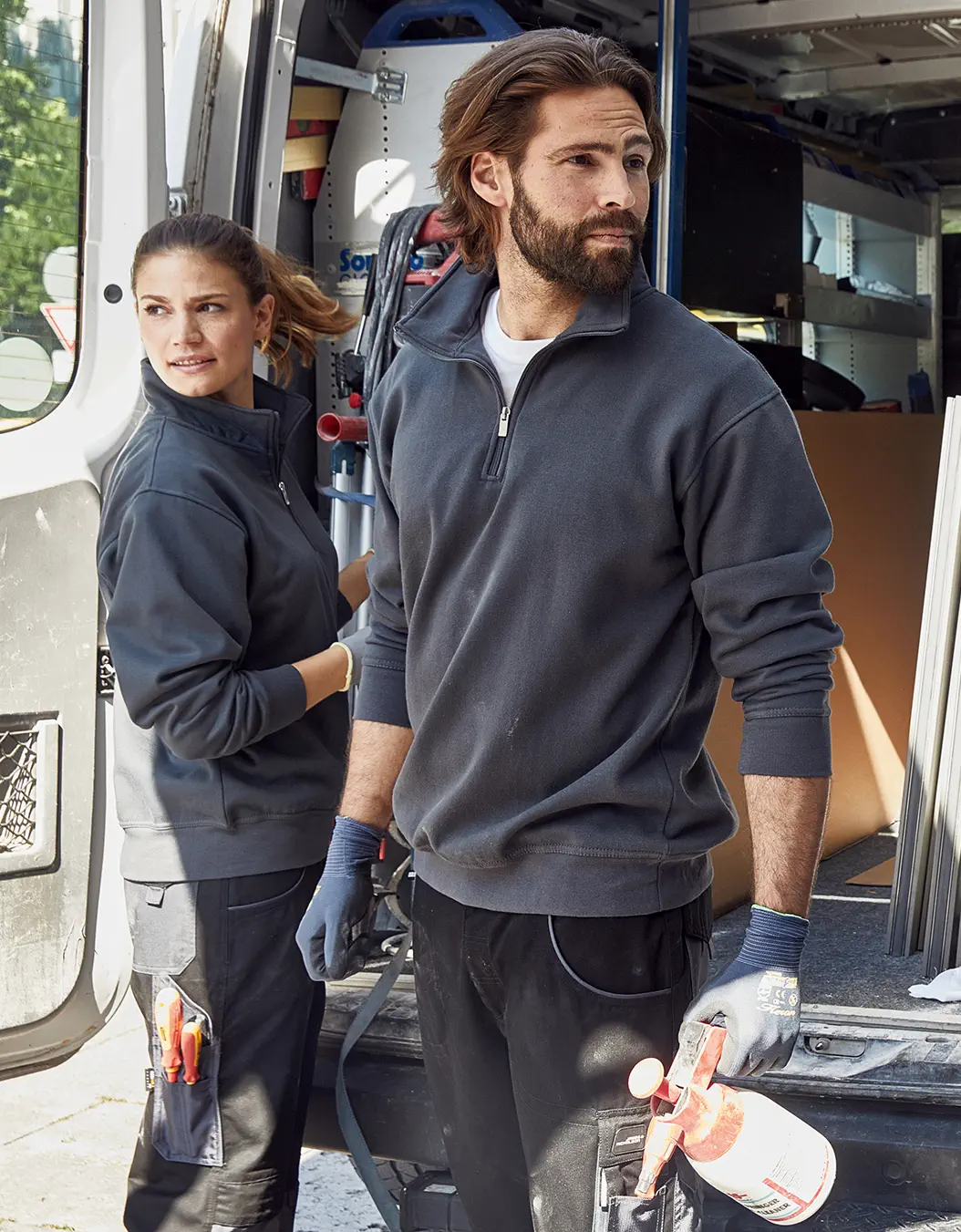 jn831-workwear-half-zip-sweatshirt-model-0 James & Nicholson Workwear Half Zip Sweat