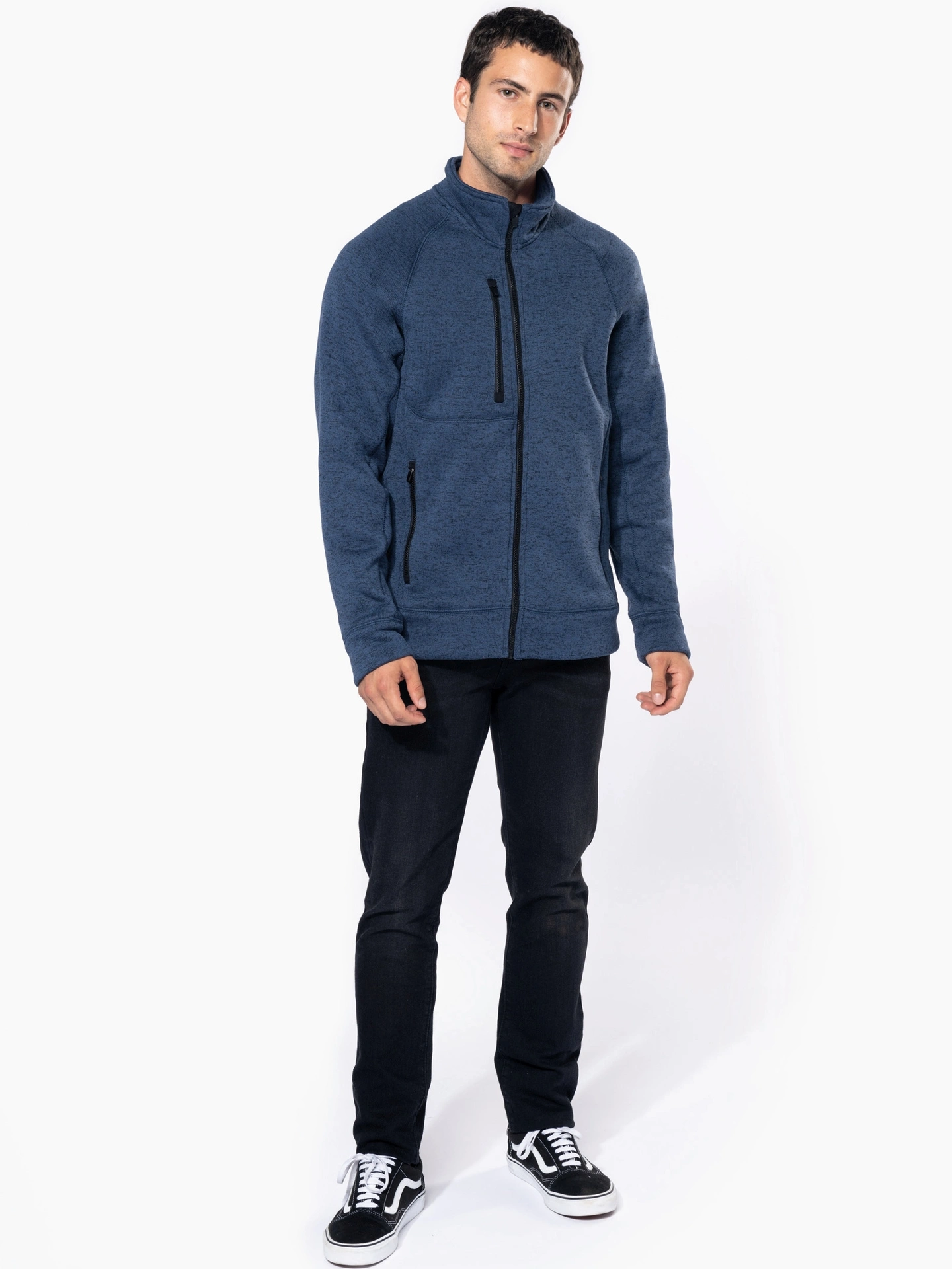 kariban-K9106-herren-melange-strickfleece-jacke-model-2 Kariban Herren Melange Strickfleece Jacke