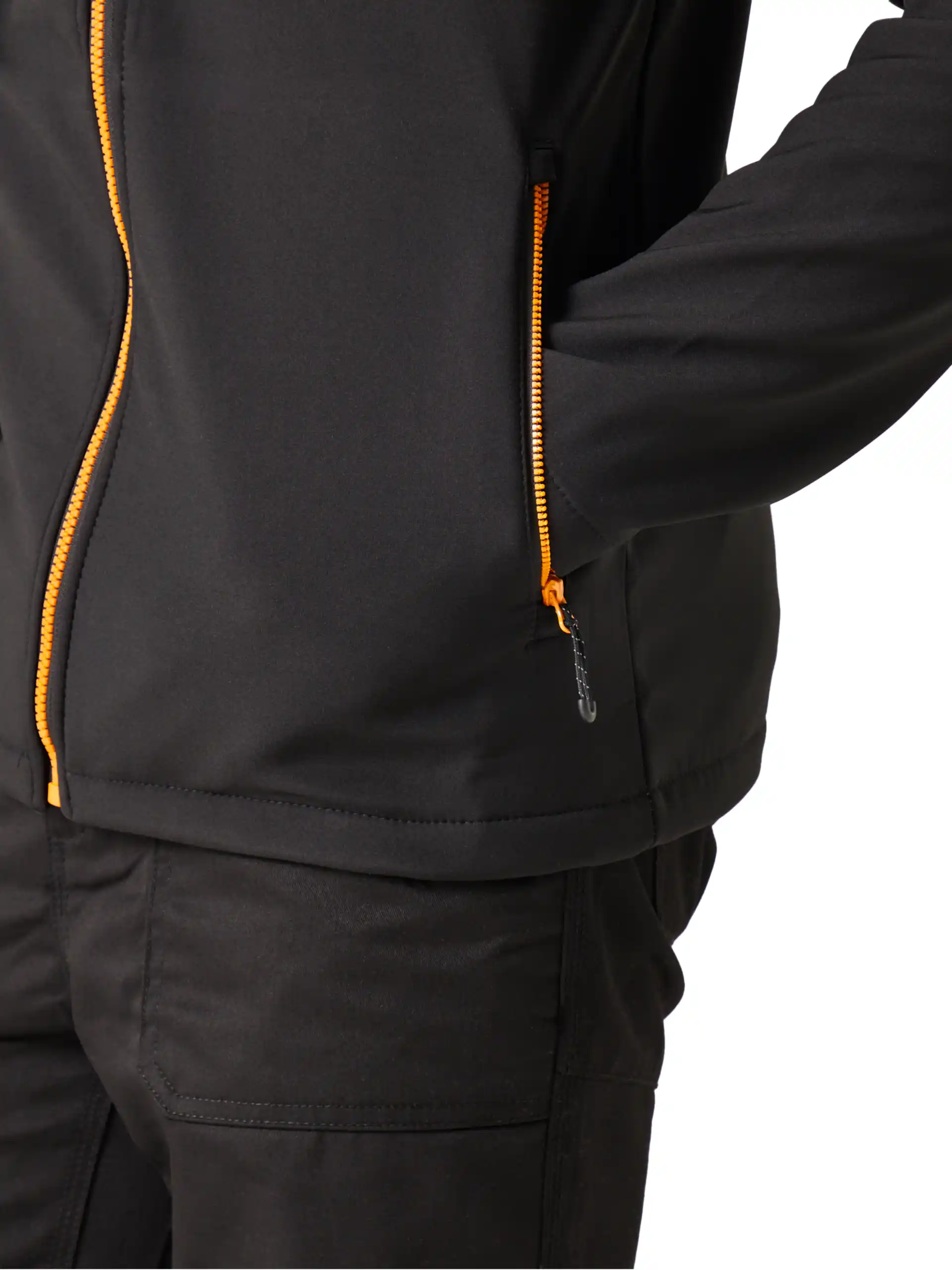regatta-tra705-navigate-2-layer-hooded-softshell-jacket-black-orange-pop-detail-4 Regatta Navigate 2-Layer Hooded Softshell Jacket