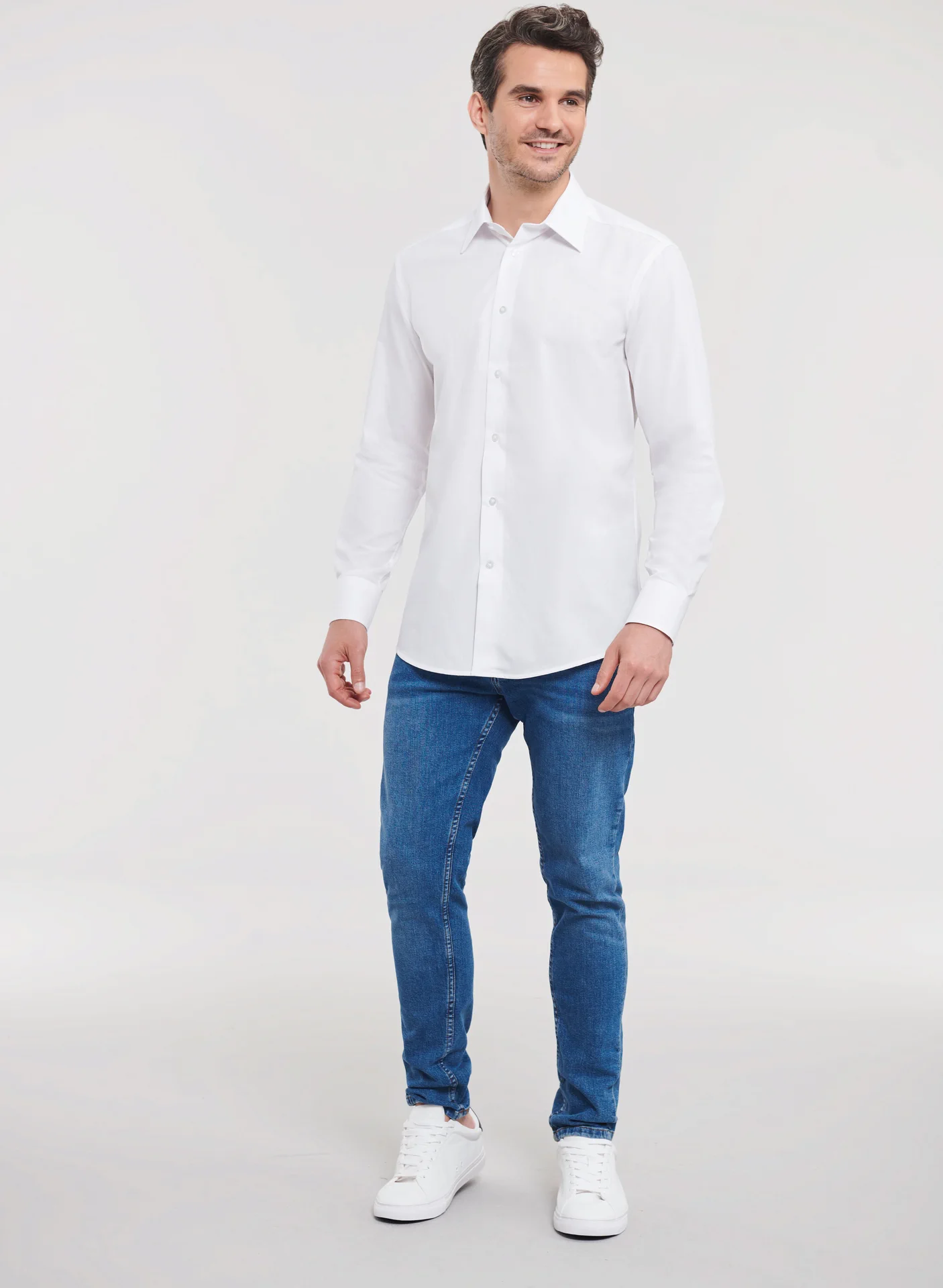 Russell Men's Long Sleeve Polycotton Easy Care Tailored Poplin Shirt