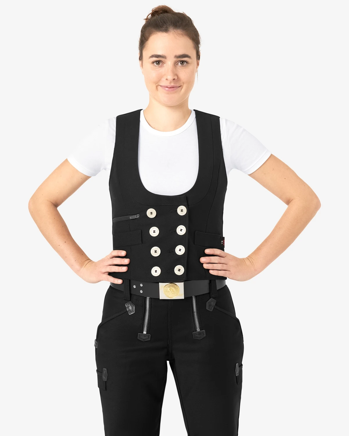 FHB-70115-karla-zunftweste-zwirn-doppel-pilot-schwarz-model-0 FHB Zunftweste KARLA Zwirn-Doppel-Pilot