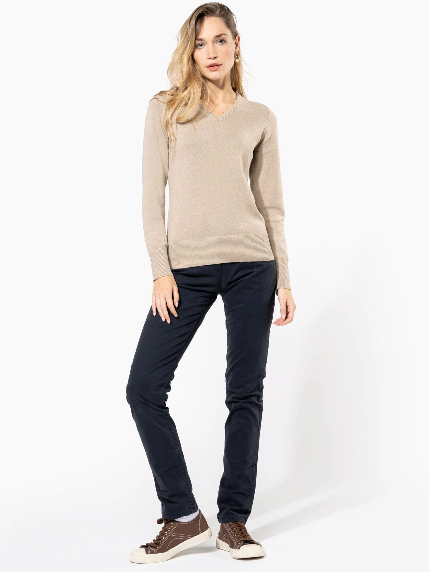 kariban-K741-damen-chino-hose-darknavy-model-2 Kariban Damen Chino Hose