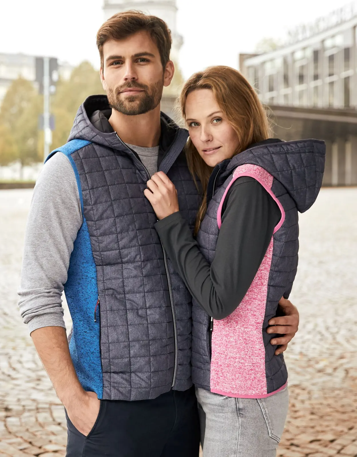 jn767-ladies-knitted-hybrid-vest-model-2 James & Nicholson Ladies Knitted Hybrid Vest