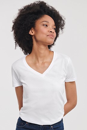 Russell Ladies` Pure Organic V-Neck Tee Russell Ladies` Pure Organic V-Neck Tee