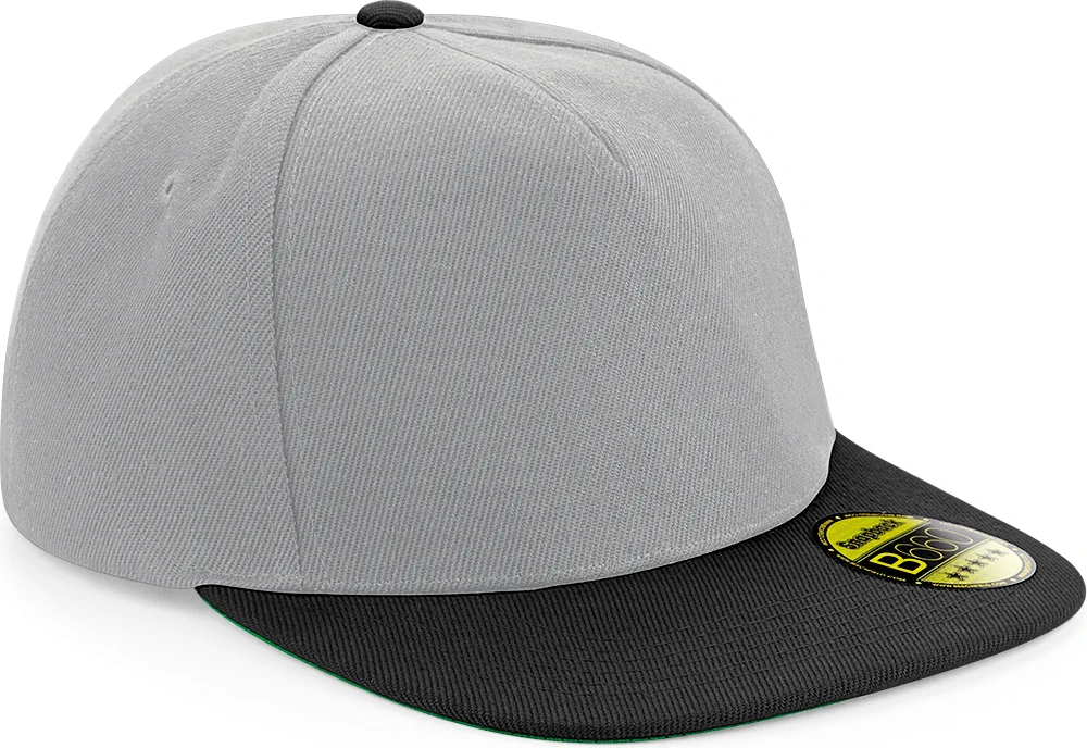 beechfield-b660-original-flat-peak-snapback-cap-grey-black-front-1 Beechfield Original Flat Peak Snapback Cap
