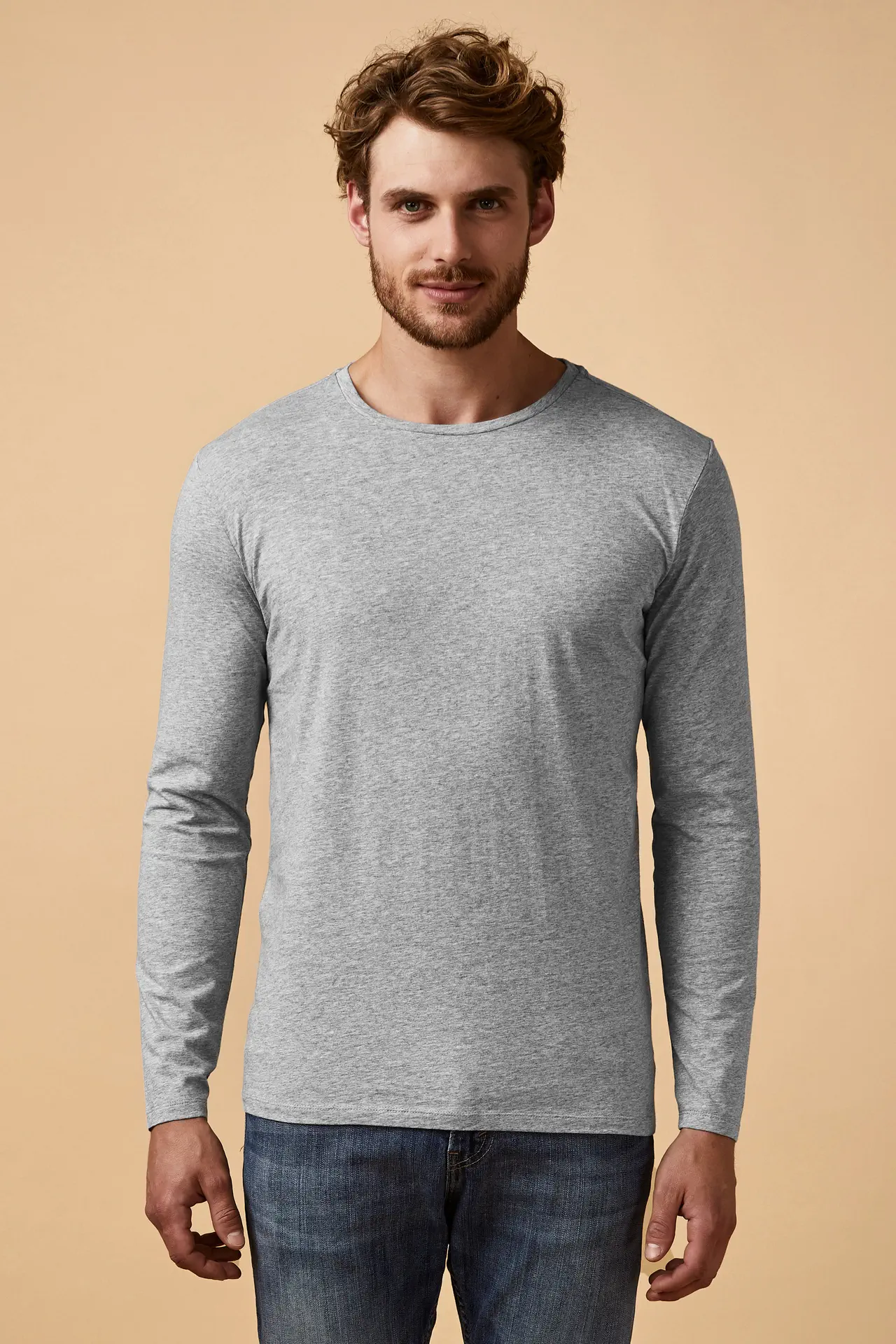 promodoro-1465-mens-roundneck-t-shirt-long-sleeve-heathergrey-model-0 Promodoro X.O Men´s Roundneck T-Shirt Long Sleeve