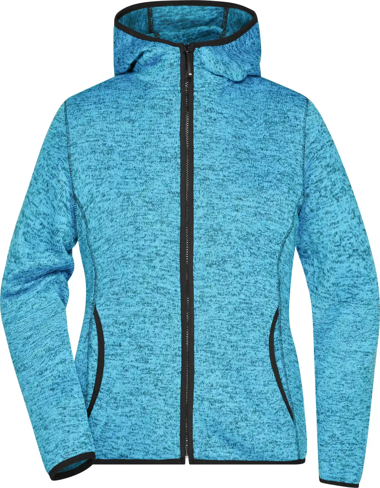 jn588-ladies-knitted-fleece-hoody-bluemelange-black-front-3 James & Nicholson Ladies Knitted Fleece Hoody