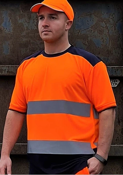 yoko-hvj400-hi-vis-two-tone-t-shirt-hi-vis-orange-black-model-1 YOKO Hi-Vis Two-Tone T-Shirt