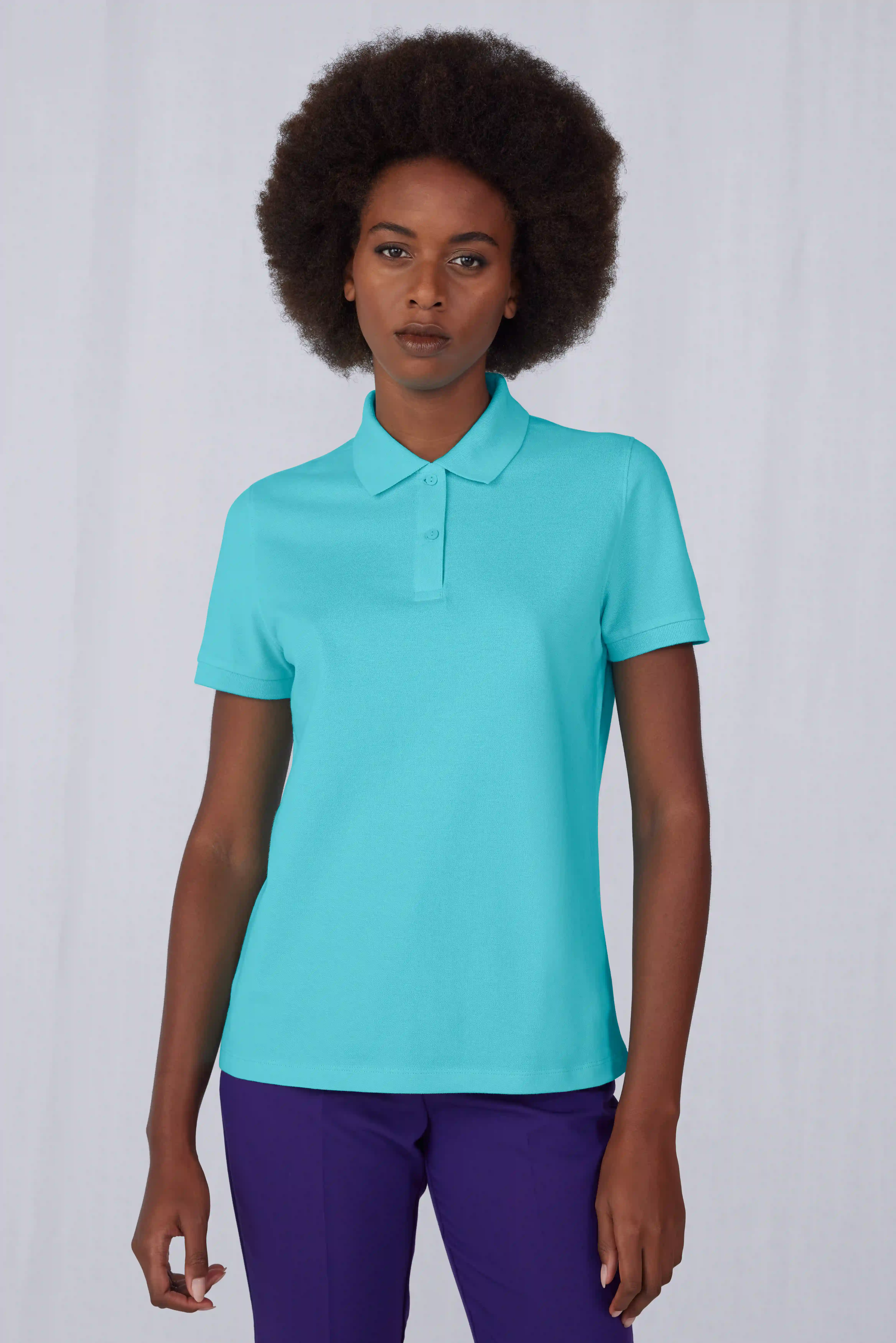 bc-pw461-my-polo-180-women-meta-turquoise-model-1 B&C My Polo 180 /Women