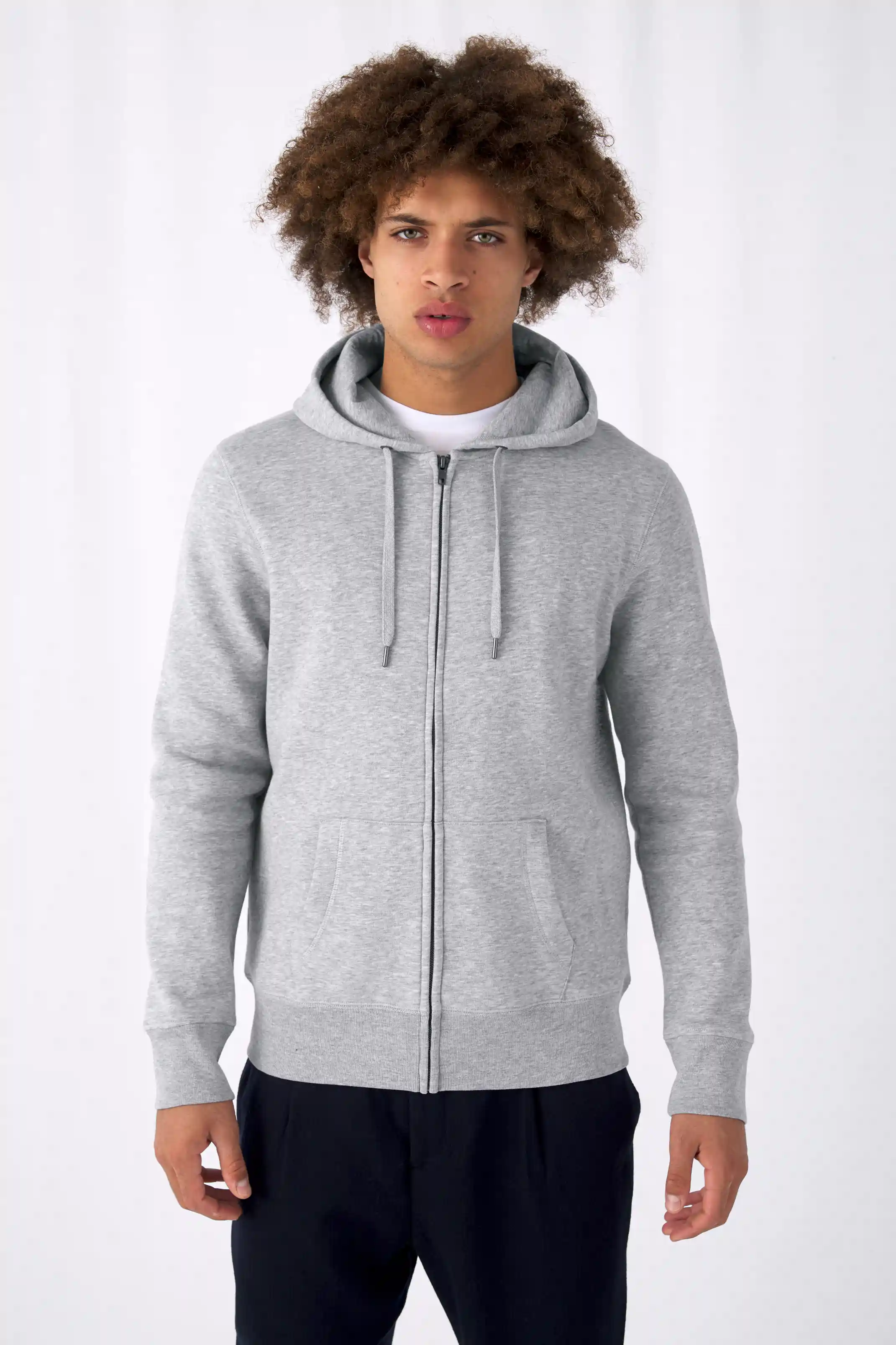bc-wu03k-king-zipped-hood-sweat-heather-grey-model-2 B&C King Zipped Hood Jacket