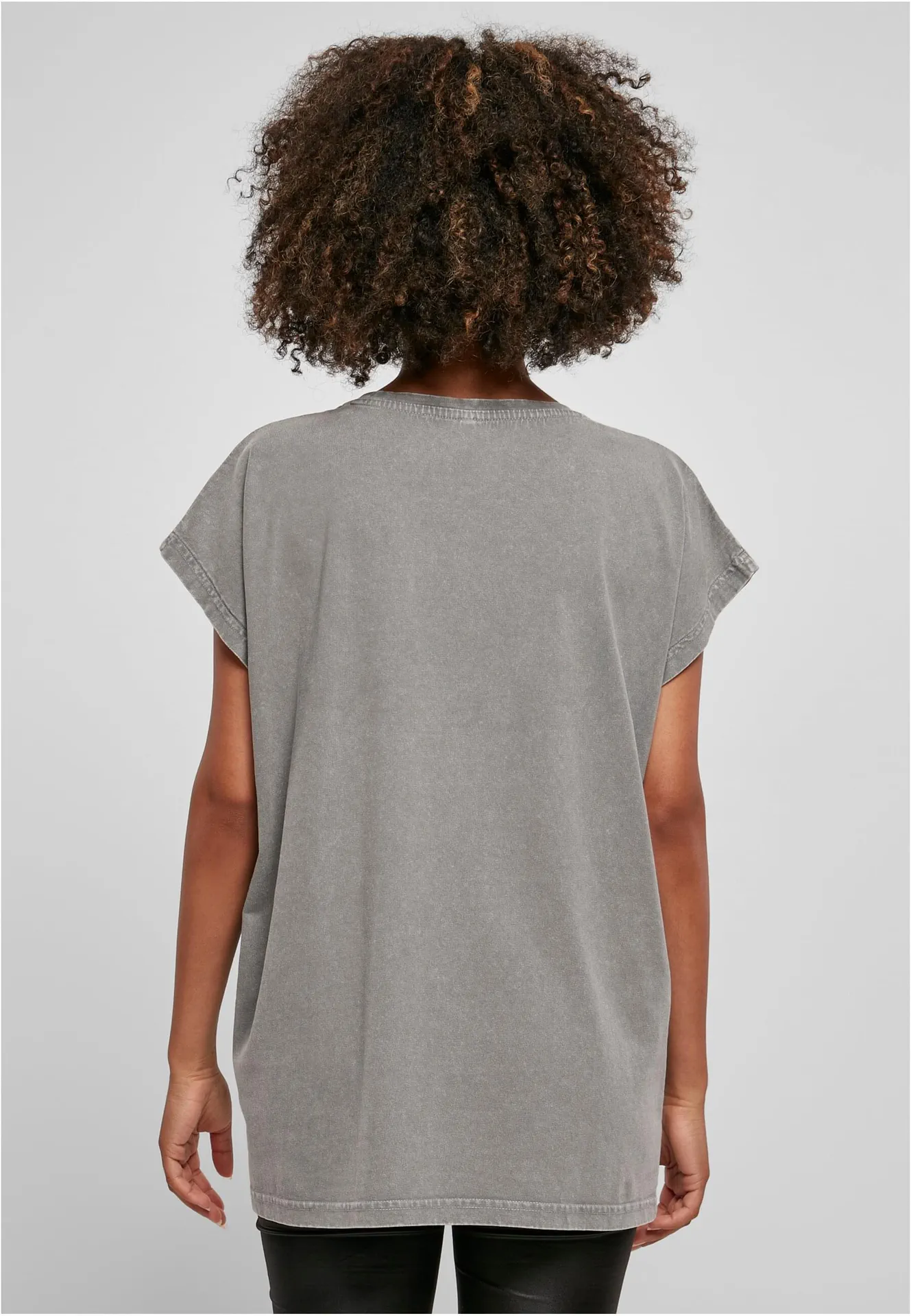BYB-BY053-ladies-acid-washed-extended-shoulder-t-shirt-asphalt-model-2 Build Your Brand Ladies Acid Washed Extended Shoulder Tee