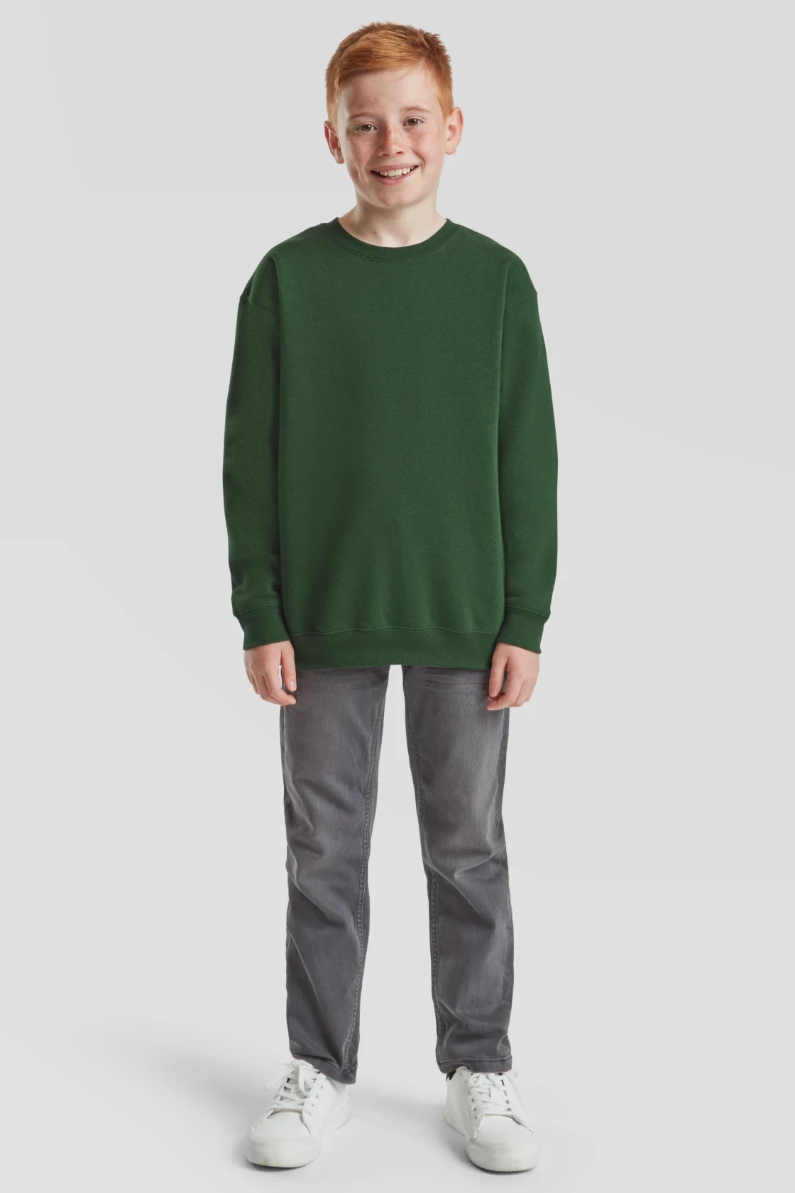 fruit-of-the-loom-62-031-0-kids-premium-set-in-sweatshirt-bottlegreen-model-3 F.O.L. Premium Set-In Sweat Kids