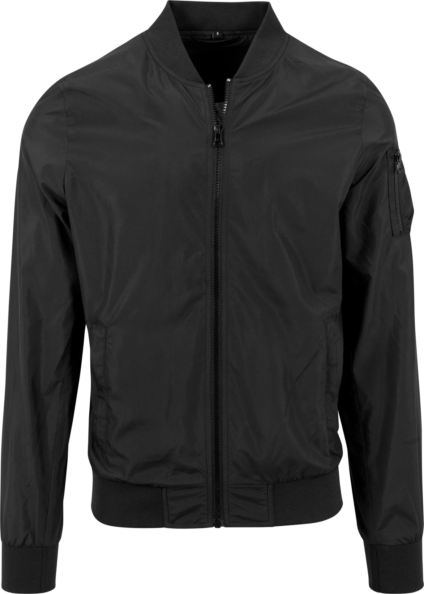 BYB-BY045-nylon-bomber-jacket-black-front-4 Build Your Brand Nylon Bomber Jacket