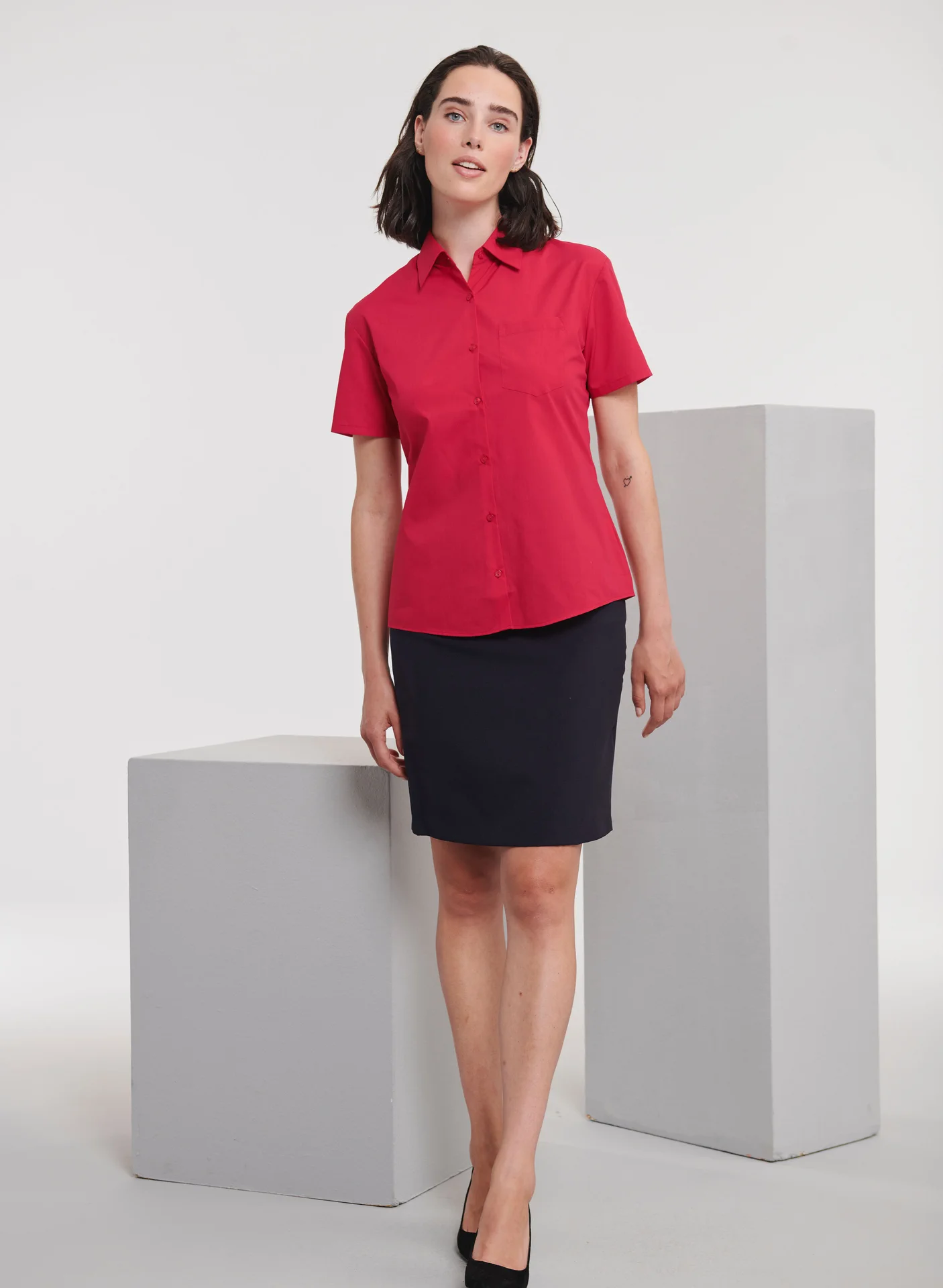 Russell Ladies Short Sleeve Polycotton Easy Care Poplin Shirt