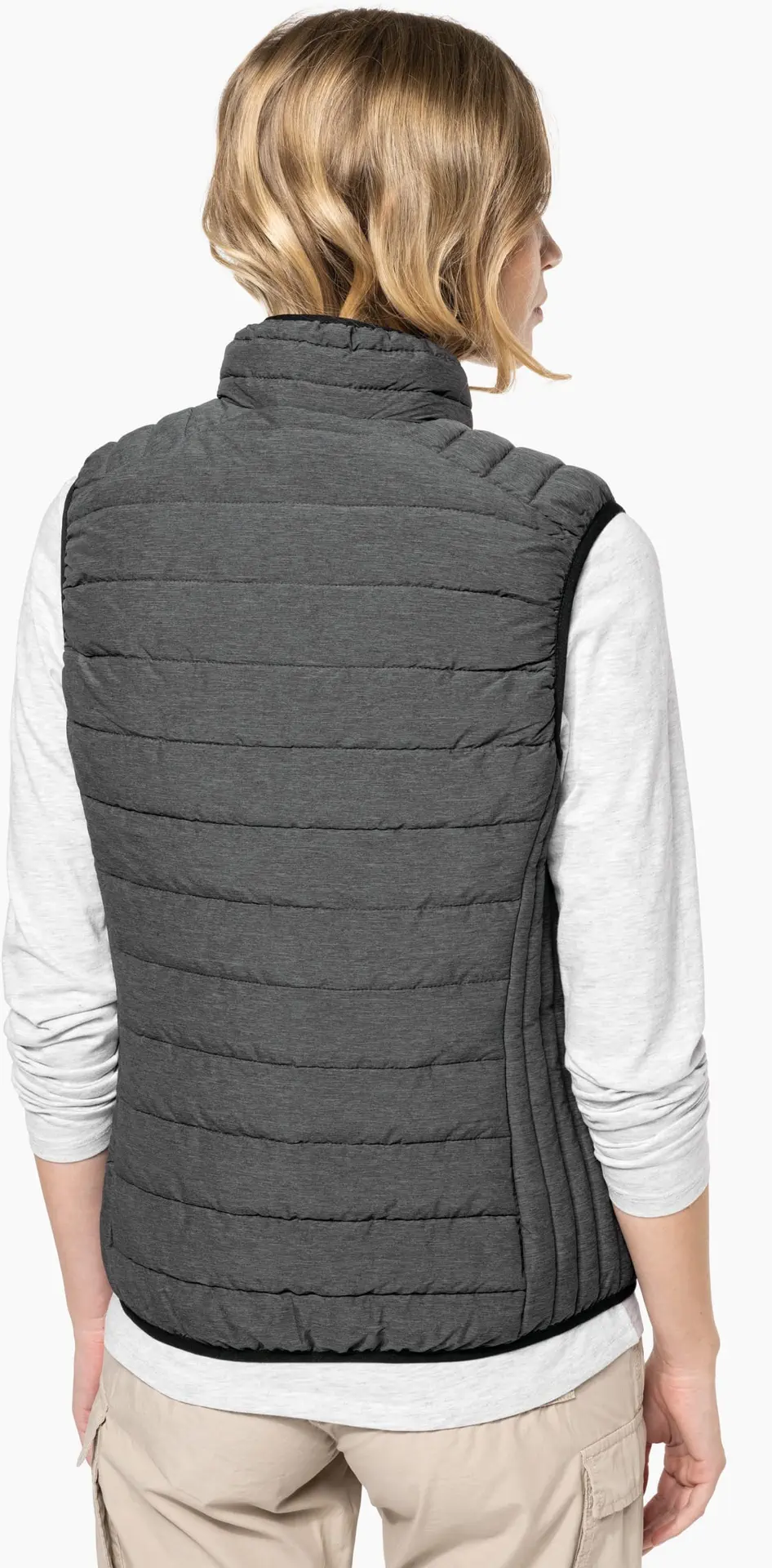 kariban-K6114-leichter-damen-bodywarmer-marldarkgrey-model-1 Kariban Leichter Damen Bodywarmer