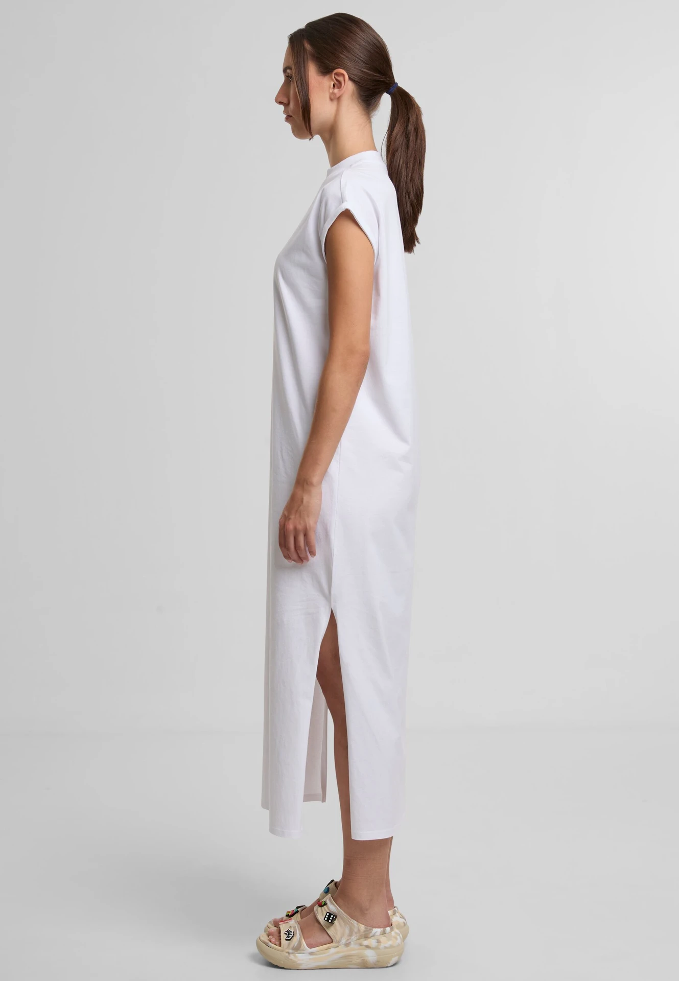Build Your Brand Ladies Long Extended Shoulder Dress