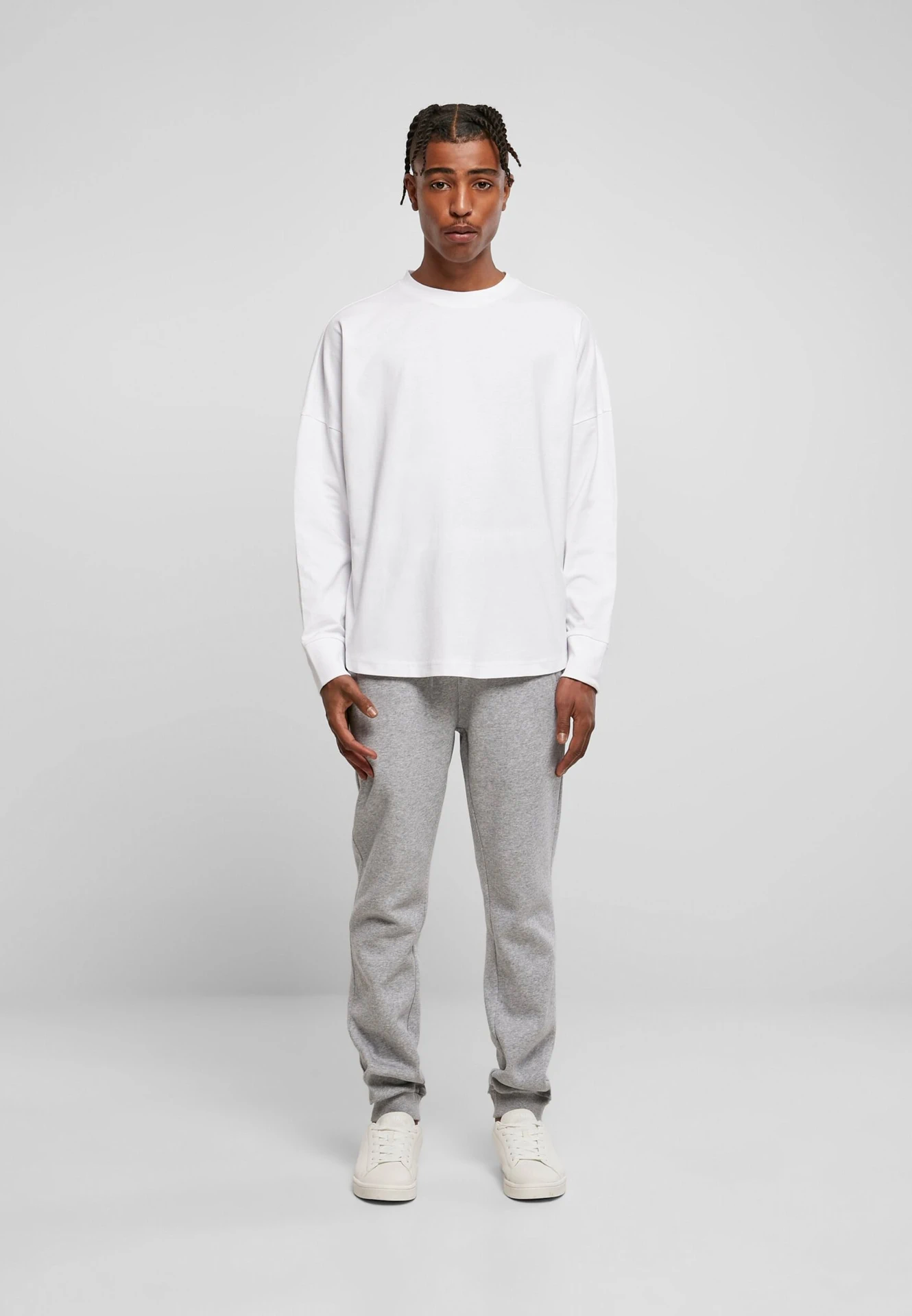 BYB-BY198-oversized-cut-on-sleeve-longsleeve-white-model-3 Build Your Brand Oversized Cut On Sleeve Longsleeve