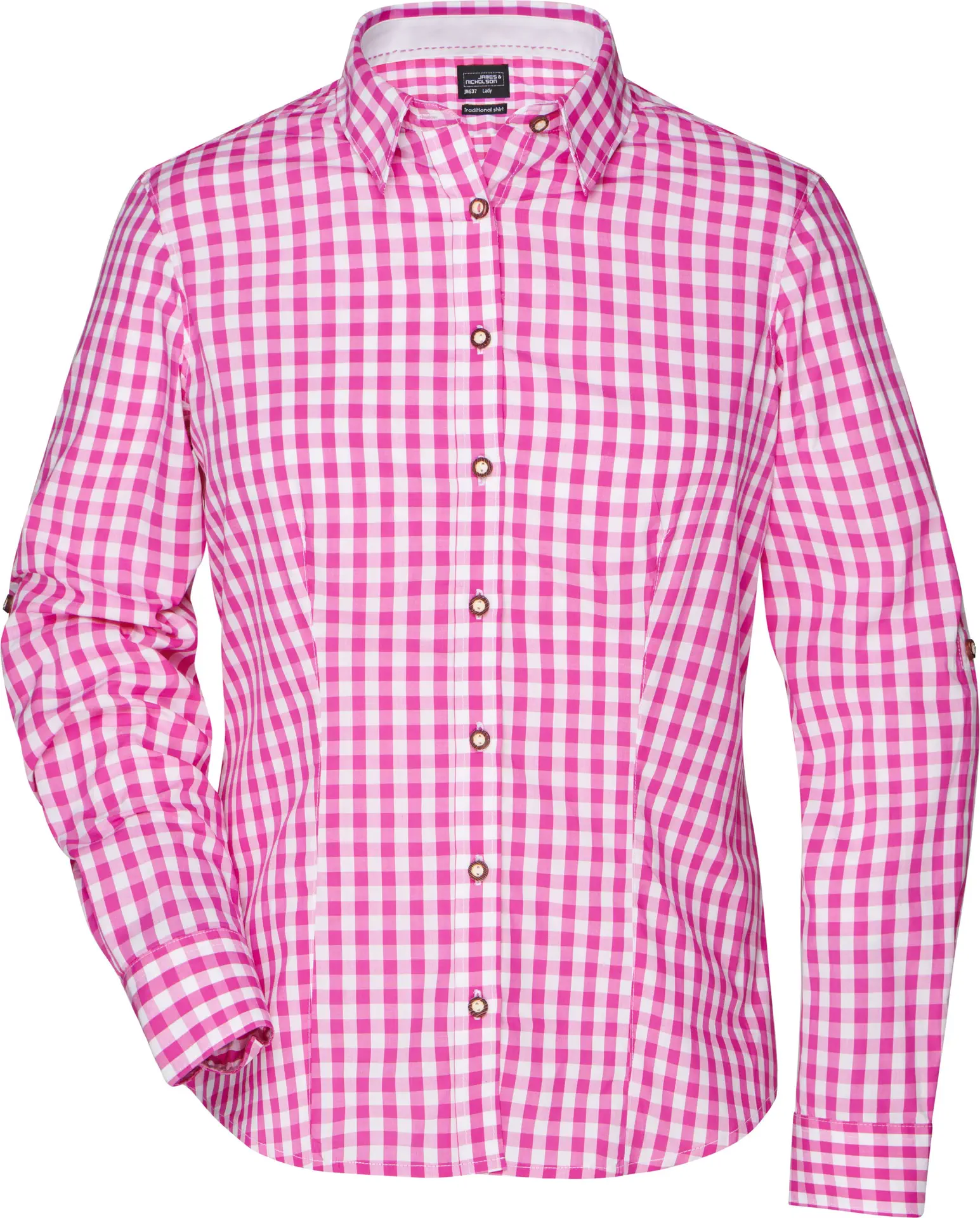 jn637-ladies-traditional-shirt-purple-white-front-3 James & Nicholson Ladies Traditional Shirt