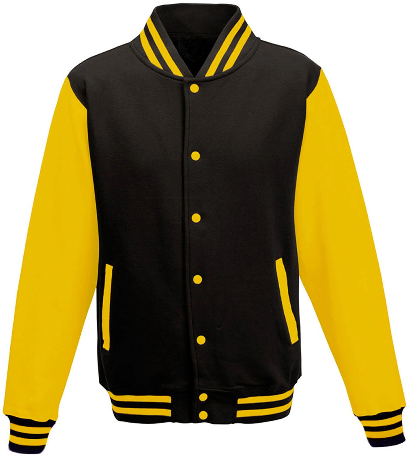 justhoods-jh043-varsity-jacket-jetblack-sunyellow-front-1 Just Hoods Varsity Jacket