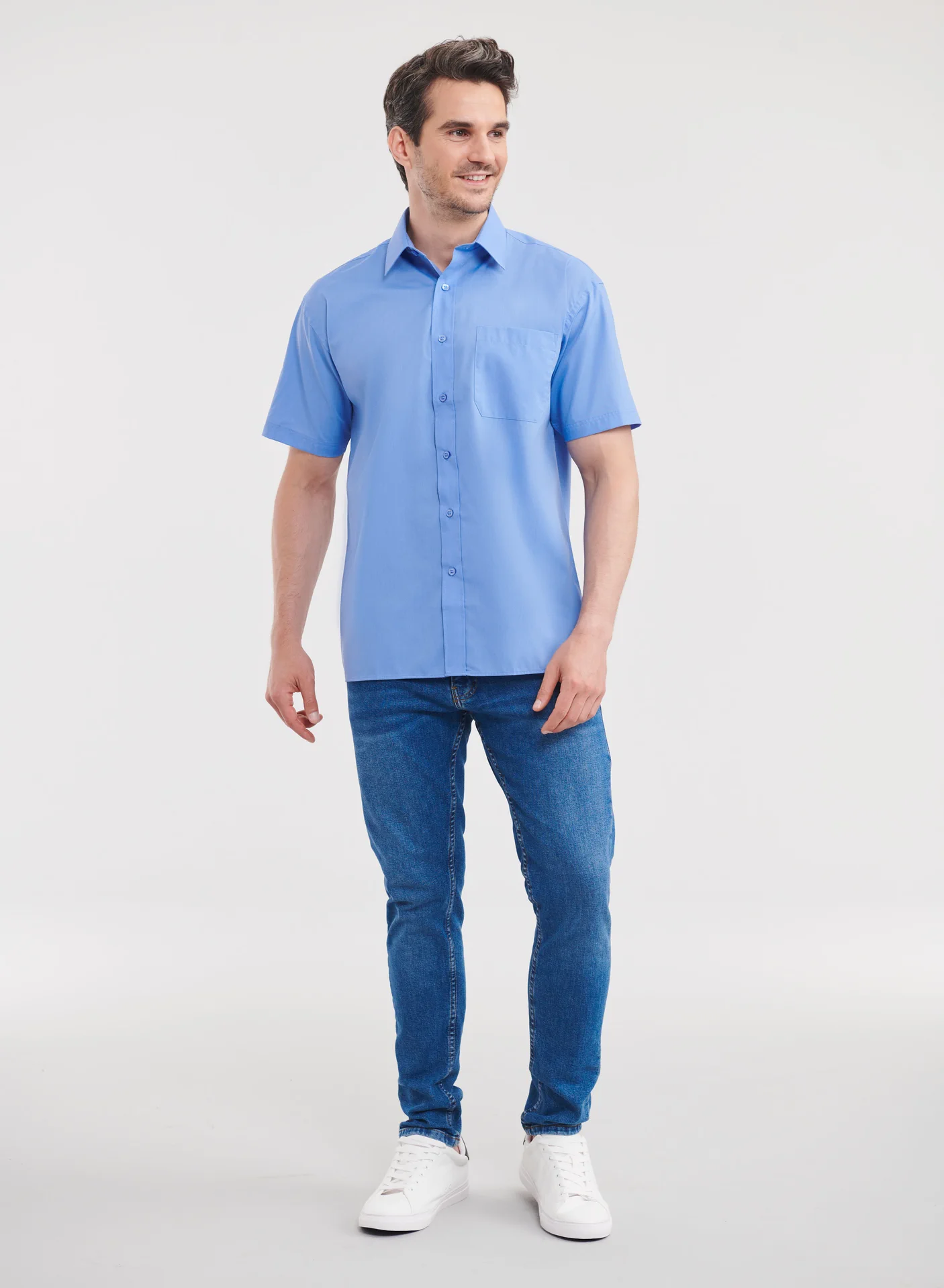 Russell Men's Short Sleeve Polycotton Easy Care Poplin Shirt