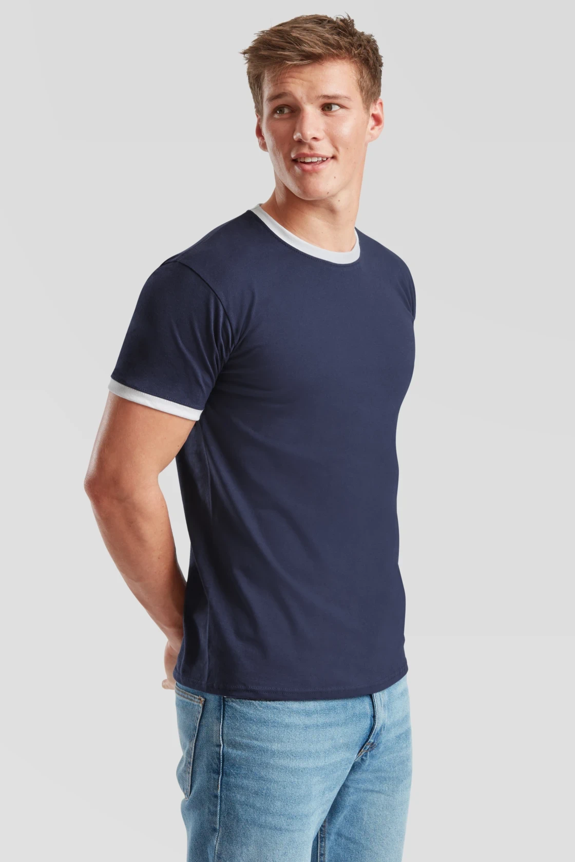 fruit-of-the-loom-61-168-0-valueweight-ringer-t-shirt-navy-white-model-1 F.O.L. Ringer Tee