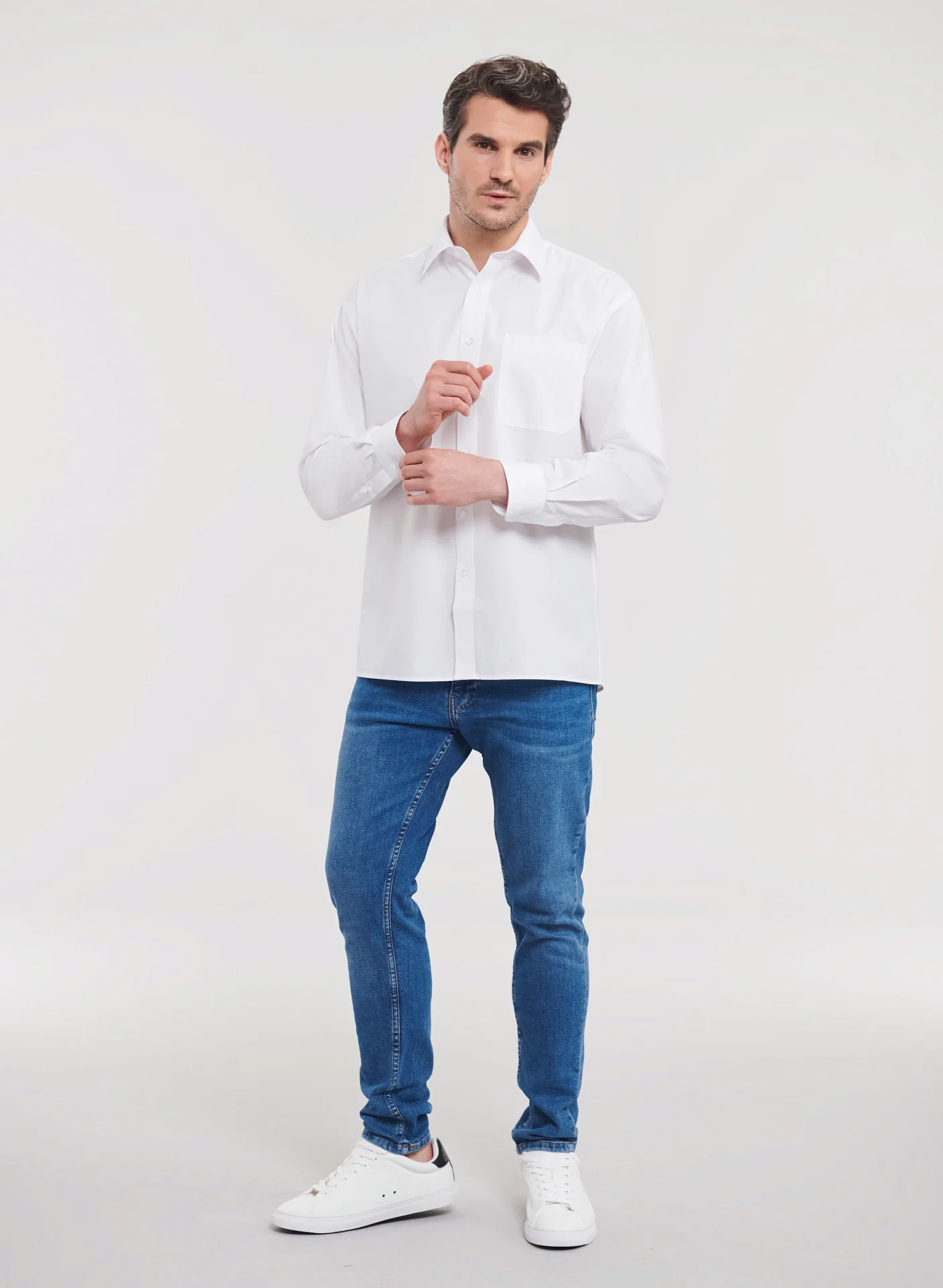Russell Men's Long Sleeve Polycotton Easy Care Poplin Shirt