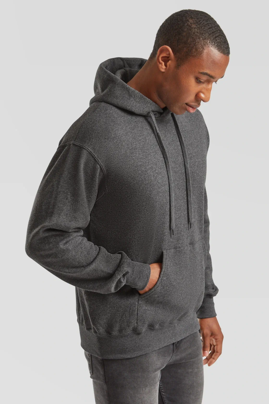 fruit-of-the-loom-62-208-0-classic-hooded-sweatshirt-darkheathergrey-model-1 F.O.L. Classic Hooded Sweat