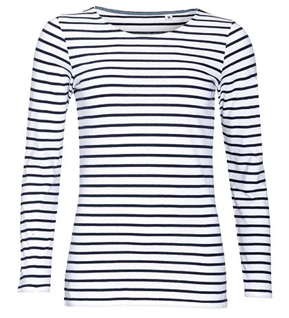 SOL'S Women's Long Sleeve Striped T-Shirt Marine SOL'S Women's Long Sleeve Striped T-Shirt Marine