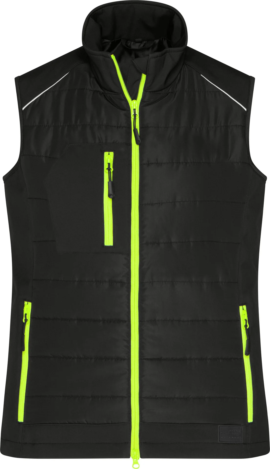 jn1821-ladies-hybrid-vest-black-neonyellow-front-3 James & Nicholson Ladies Hybrid Vest 1821