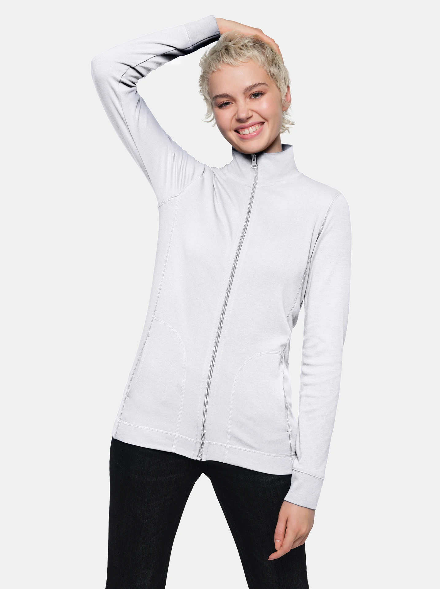 hakro-227-damen-interlockjacke-weiss-model-0 HAKRO Women-Jacke 227 Interlock