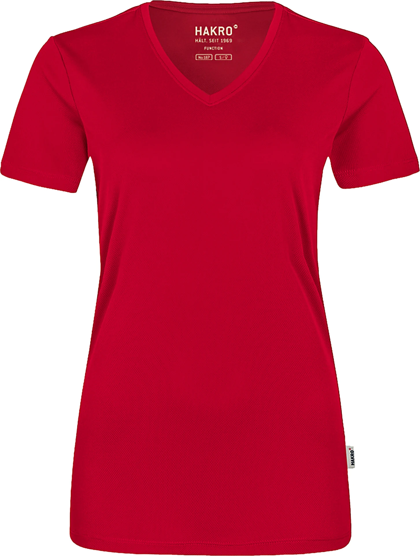 hakro-187-damen-v-shirt-coolmax-rot-front-1 HAKRO Women-V-Shirt 187 Coolmax