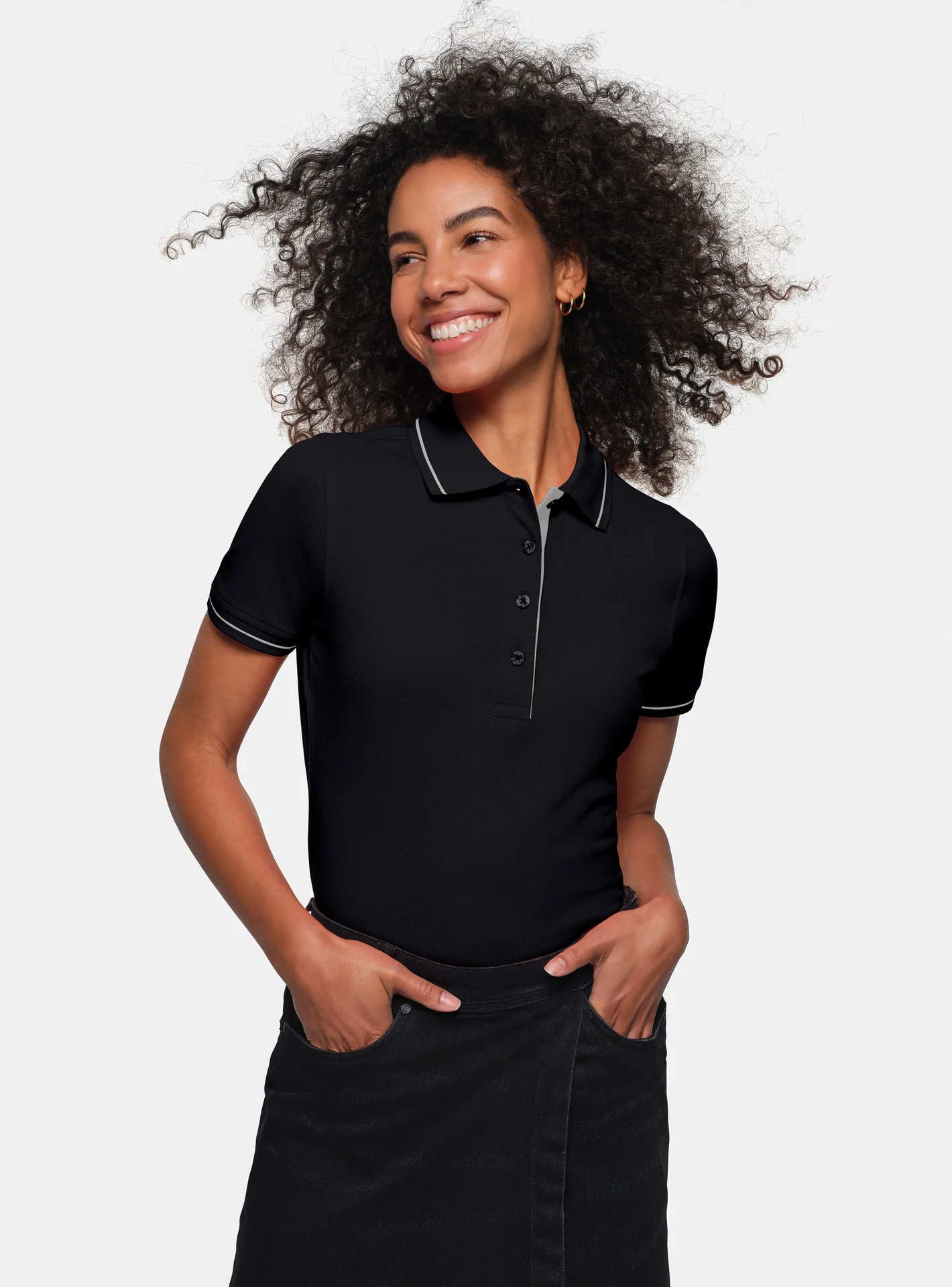 hakro-203-damen-poloshirt-casual-schwarz-silber-model-0 HAKRO Women-Poloshirt 203 Casual