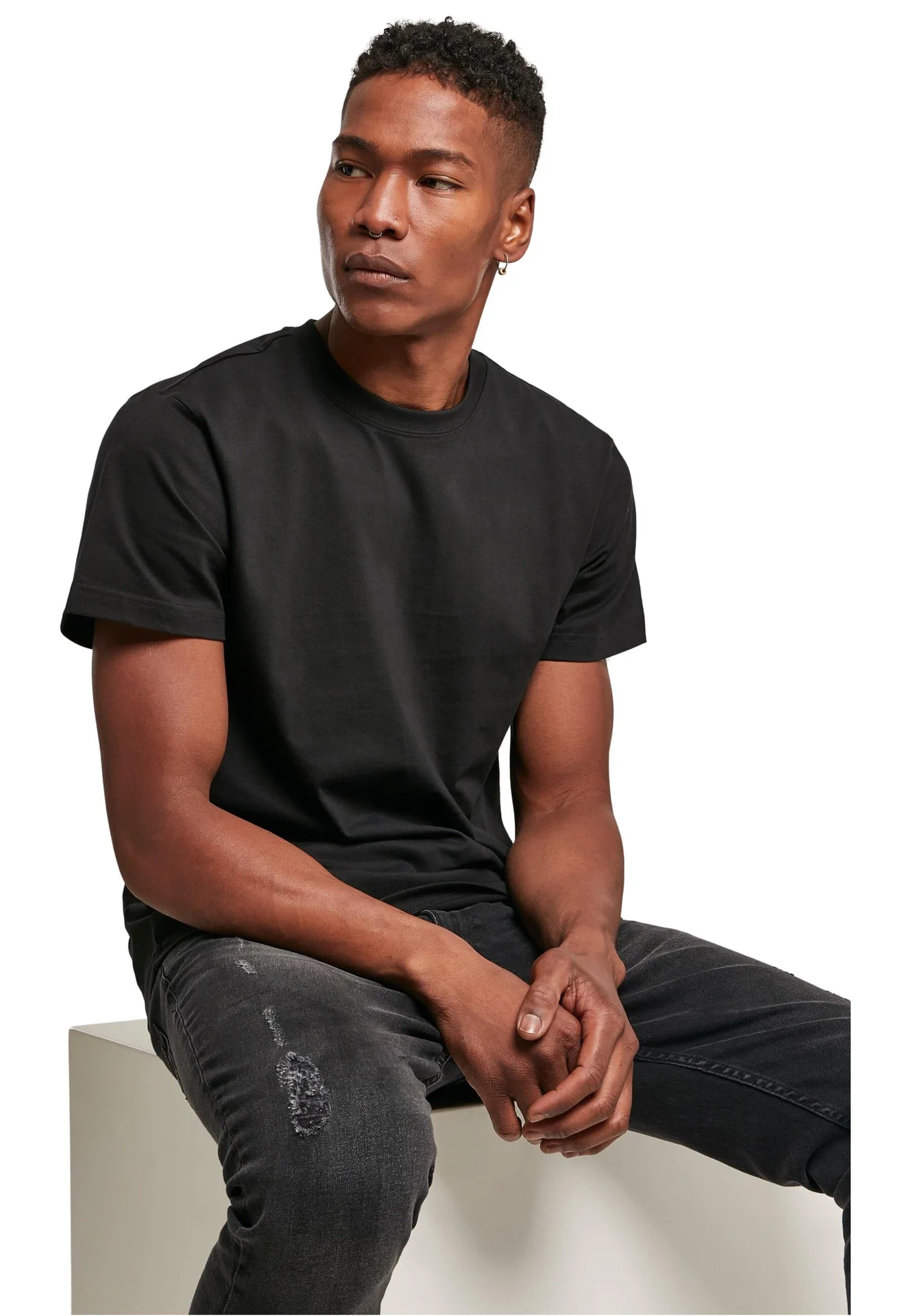 BYB-BY123-premium-combed-jersey-t-shirt-black-model-3 Build Your Brand Premium Combed Jersey T-Shirt