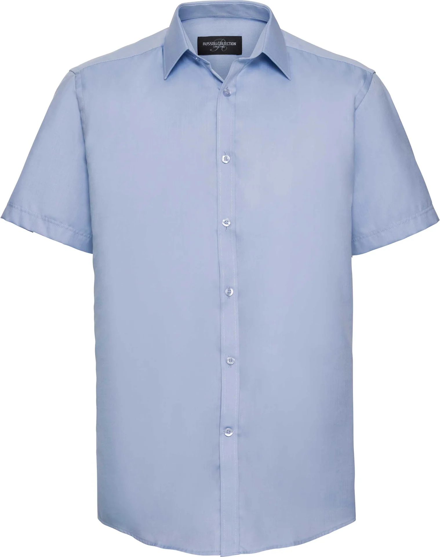 russell-r963m-mens-short-sleeve-herringbone-shirt-lightblue-front-2 Russell Men's Short Sleeve Herringbone Shirt