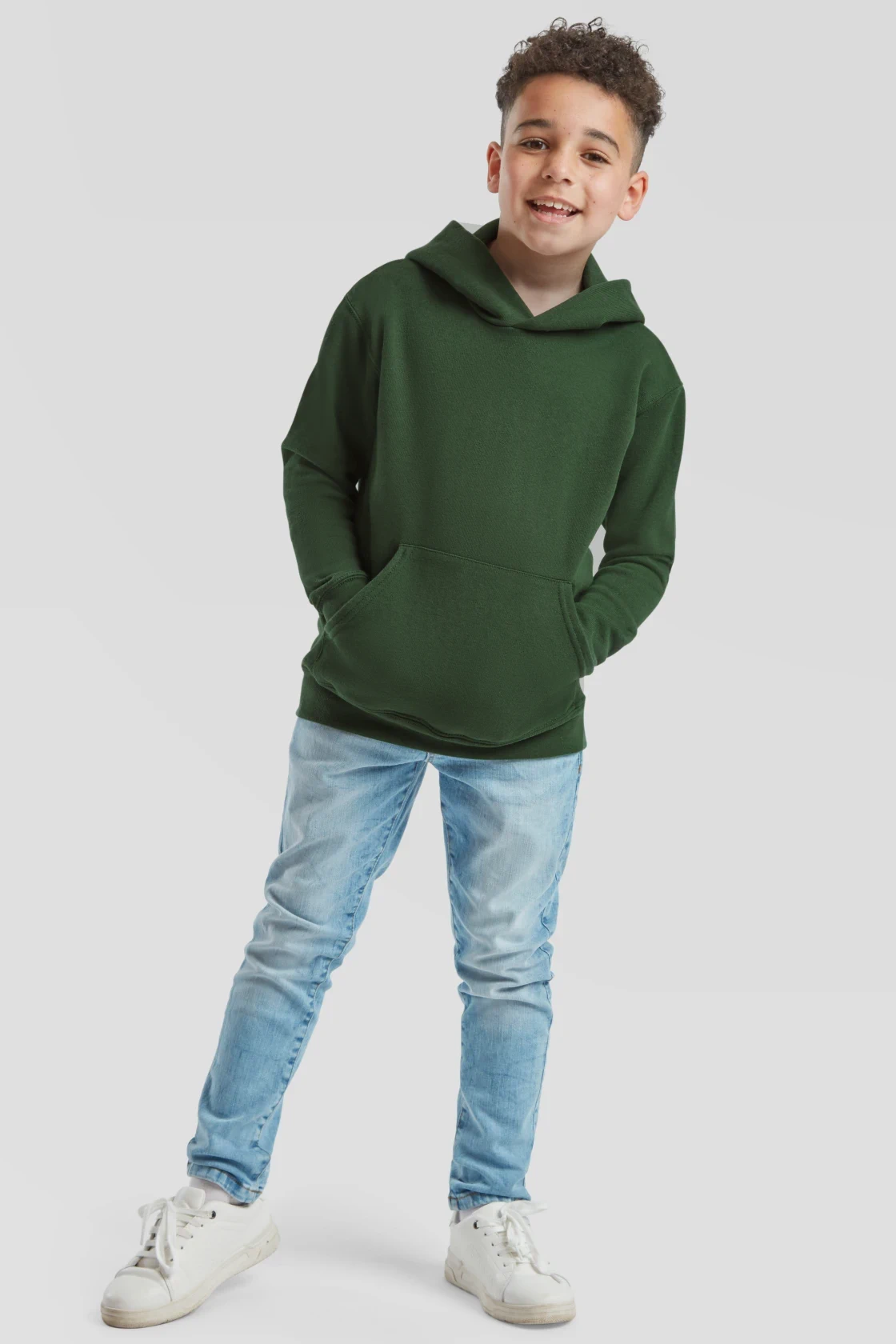 fruit-of-the-loom-62-043-0-kids-classic-hooded-sweatshirt-bottlegreen-model-3 F.O.L. Kids Classic Hooded Sweat